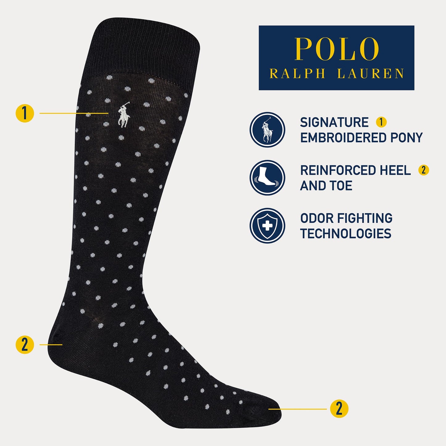 Polo Ralph Lauren Men's Argyle Pattern Dress Crew Socks - 3 Pair Pack - Soft Lightweight Cotton Comfort, Pin Dot Navy, 6-12.5