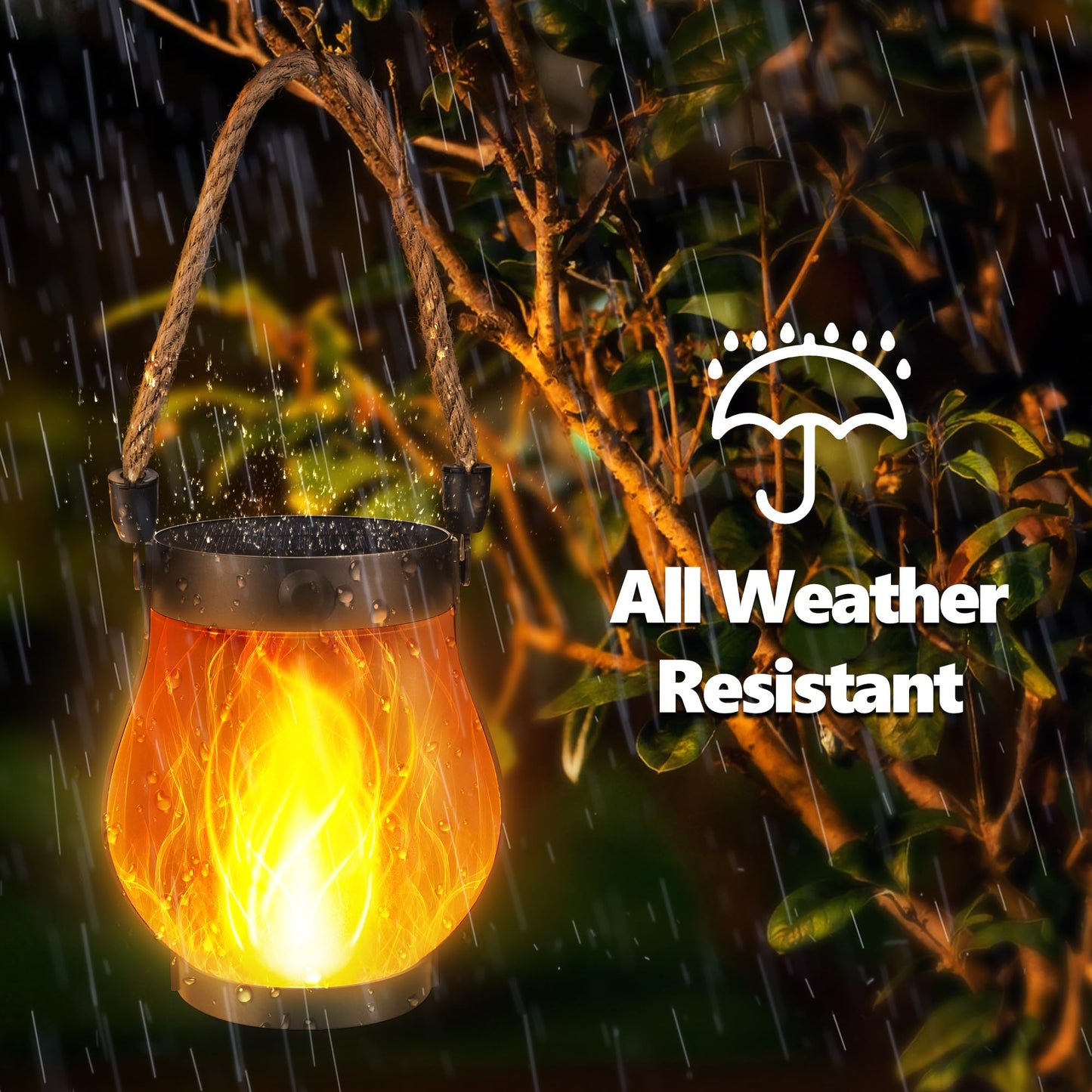 Jyoiat Outdoor Solar Lantern Lights - 2 Pack Solar Flame Hanging Patio Lights Garden Lights with USB Dual Mode Front Porch Lamps Wall Mount Patio Garage Decorative