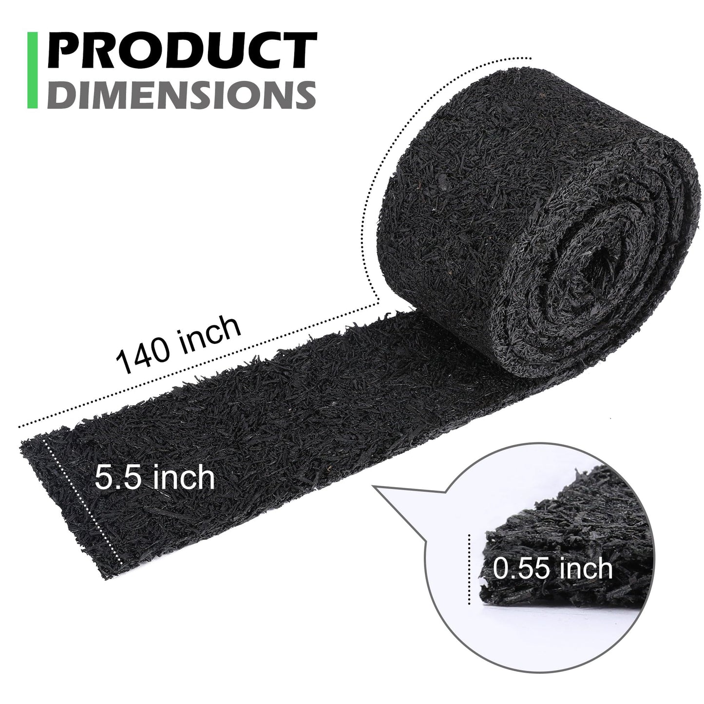 140'' x 5.5" Natural Mulch Roll for Landscaping - Black Double Sided Rubber Mulch Roll - Permanent Garden Edging Barrier Mat for Walkway Pathway Plants,Vegetables and Flowers