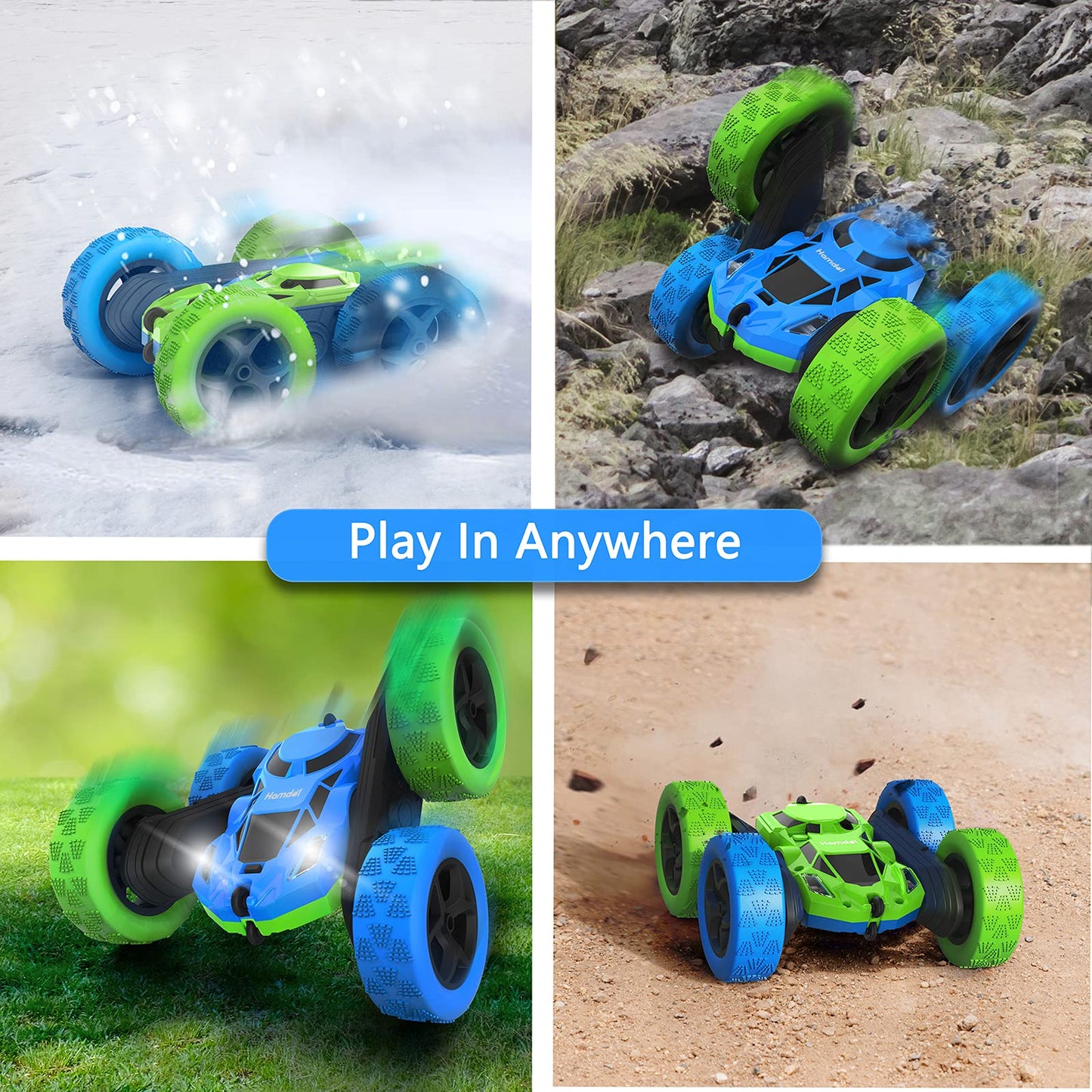 Hamdol Remote Control Stunt Car for Kids, 360° Rotating Double-Sided RC Car with LED Headlights, 4WD 2.4GHz Electric Rechargeable Toy Vehicle for Boys and Girls, Perfect Birthday