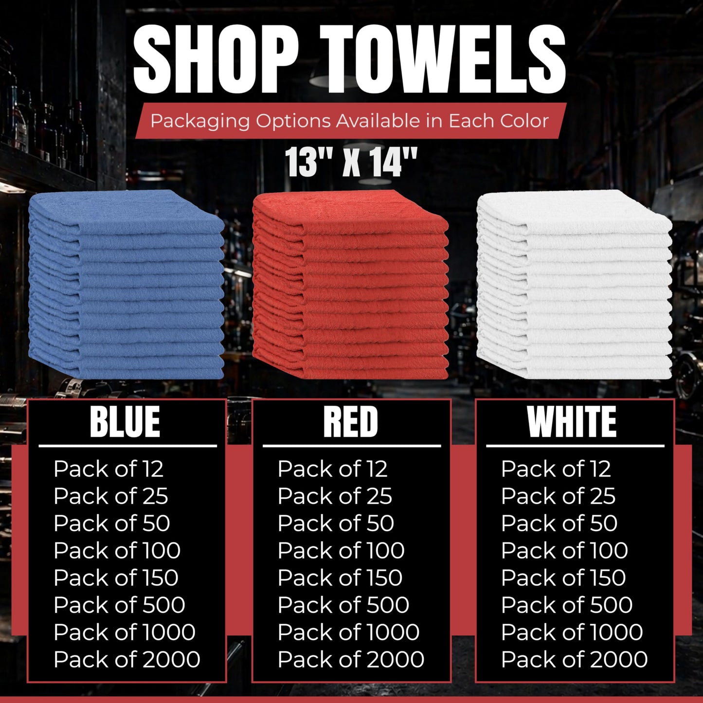 SupremePlus Shop Towels (Red, 25-Pack) - Bulk Cleaning Towel in a Bag, Mechanic Cotton Wipes for Car Maintenance, Auto Mechanics & Garage, Wipe Grease & Oil, Machine Wash & Reusable
