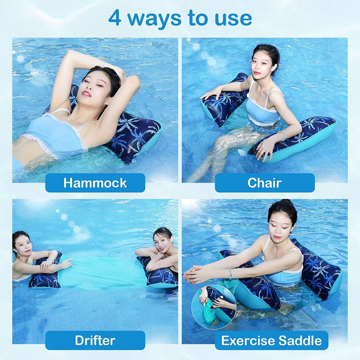 Pool Floaties for Adults, 2 Pack Inflatable Water Hammock with Soft Mesh, Swimming Pool Floats Chair, Beach Essentials for Vacation Travel, Heavy Duty Lake Inflatable Lounger Rest Fun
