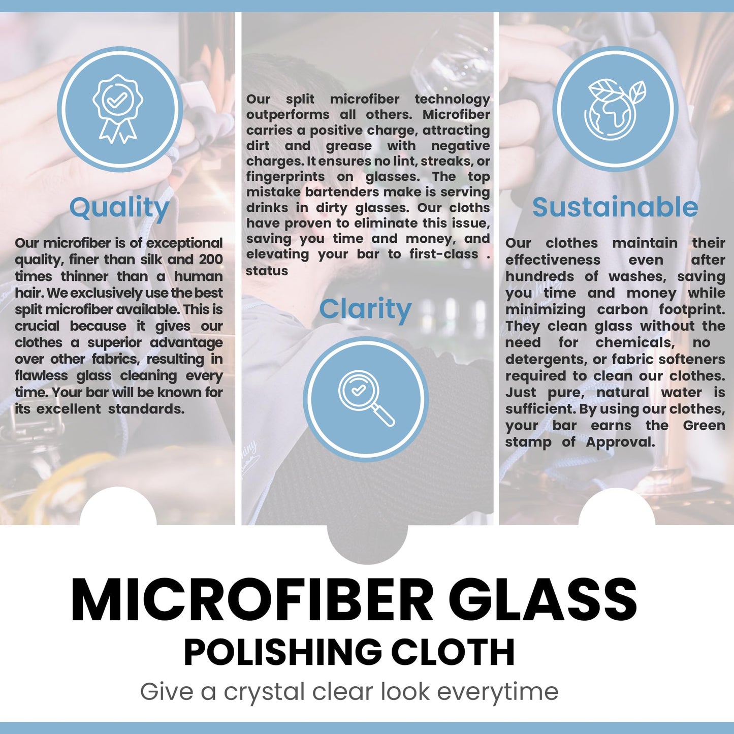 Extra Large Microfiber Glass Polishing Cloth (5-Pack) by Trendy Bartender - 25x20 inch Premium Lint Free Cleaning Cloth For Stemware etc - Bar Towel For Spotless Results - Premium Quality (Gray)