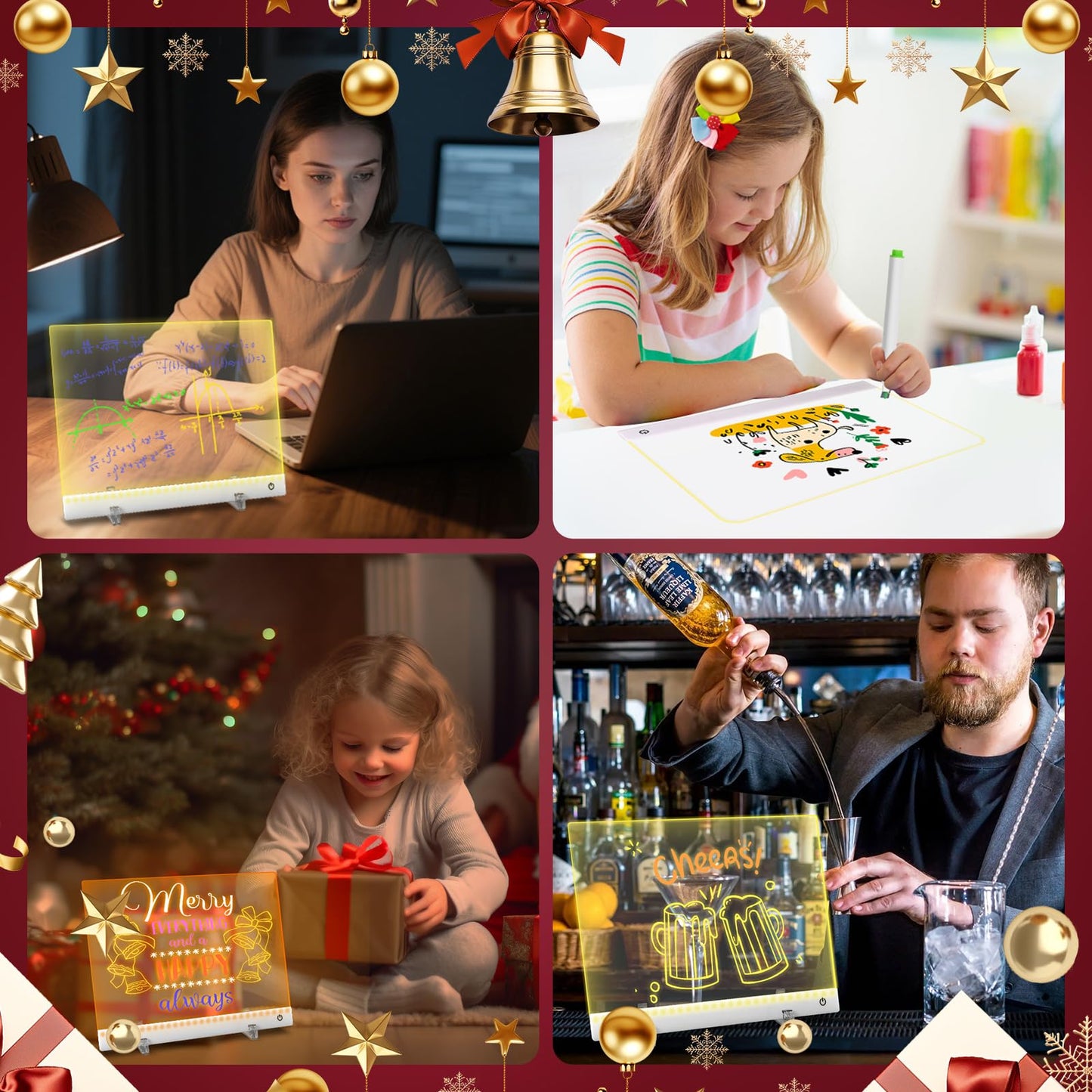 Rechargeable LED Note Board with 4 Modes,7 Colors LED Drawing Board,Acrylic Dry Erase Board with Light,As Night Light for Room/Store/Office,Ideal Gift for Christmas,Valentine's Day,30 * 20cm
