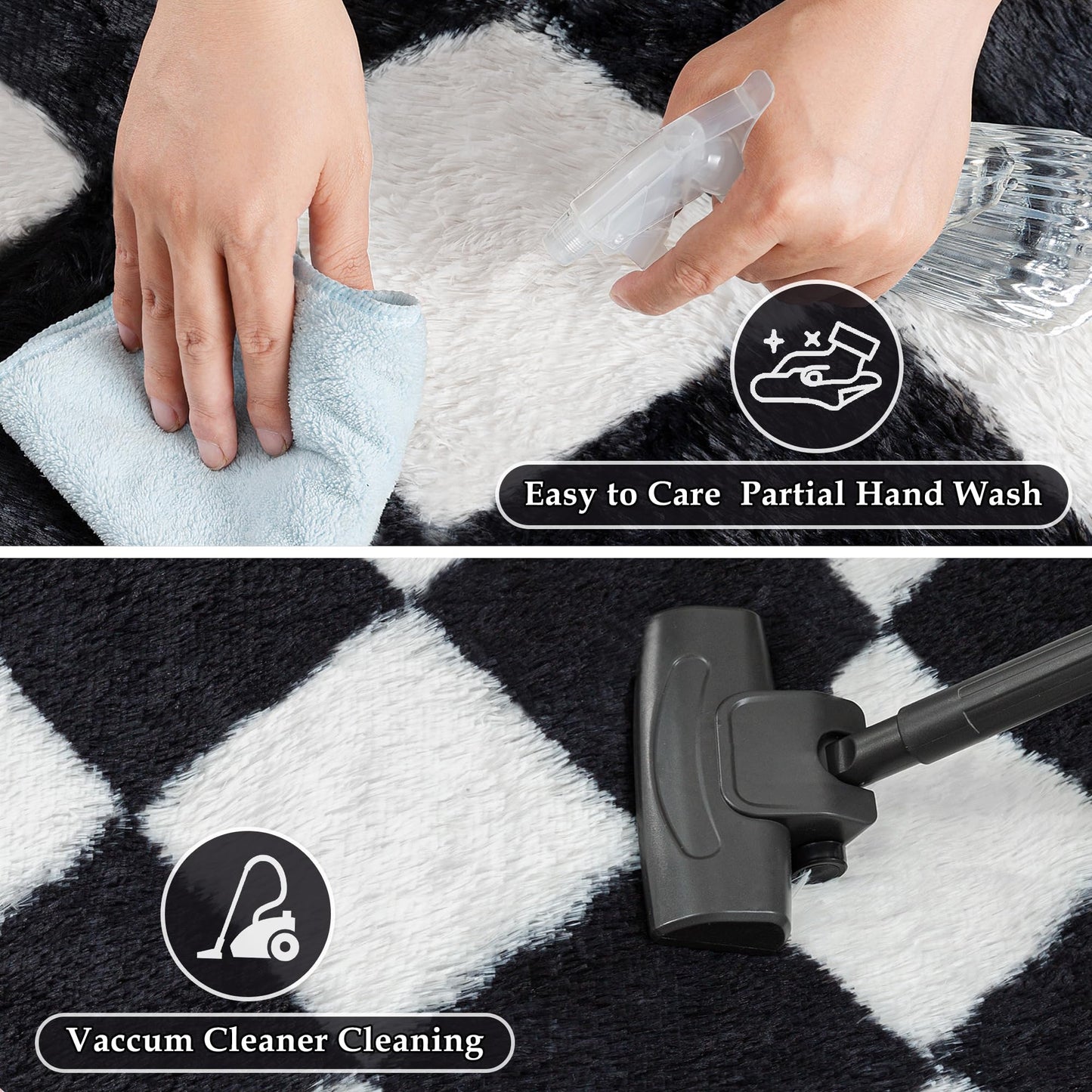 PureCozy 5x8 Black and White Checkered Rugs for Living Room Soft Modern Fluffy Shag Area Rug Washable Fuzzy Carpets Thickened Felt Bedroom Plaid Tapis Salon Plush Rug Nursery Home Dorm Aesthetic Decor