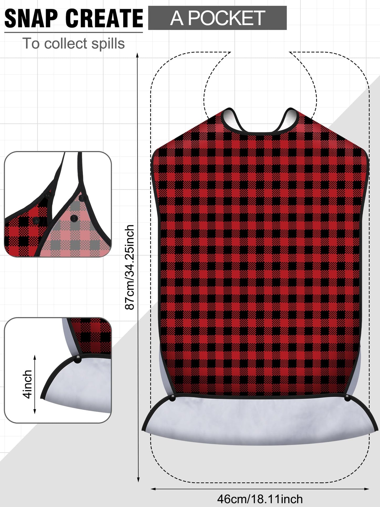 10 Pcs Adult Bib for Eating Washable Waterproof Clothing Protector with Crumb Catcher Reusable Large Bibs for Men Elderly Women Senior, Assorted Plaid Patterns