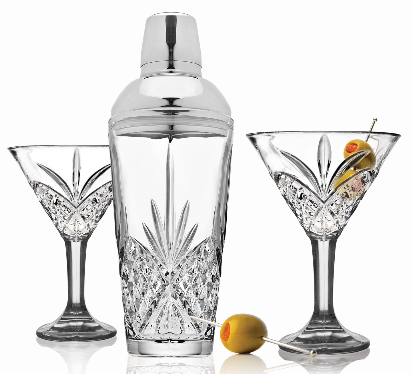 Godinger Cocktail Shaker and Cocktail Glasses Bar Set, Martini Shaker and 2 Martini Glasses Set - Dublin Collection