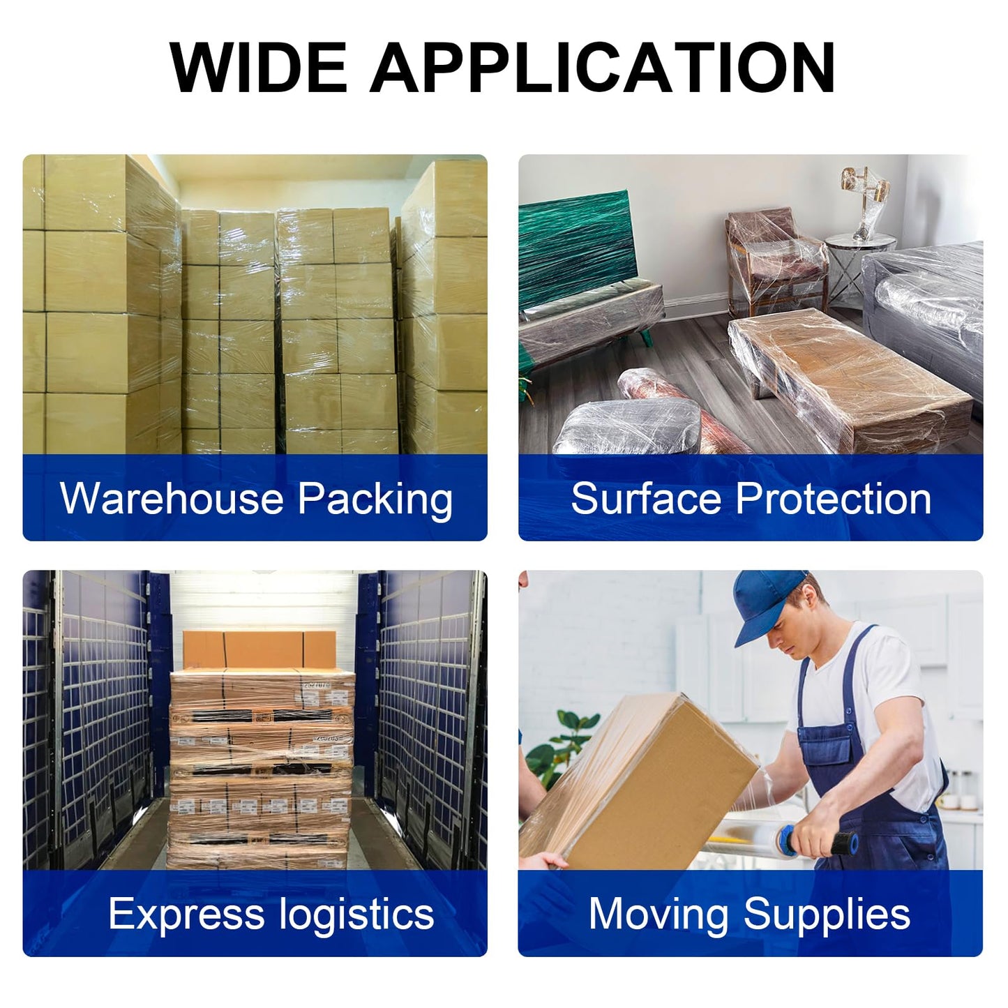 Stretch Film, RAZCC Stretch Wrap Industrial Strength, Shrink Wrap for Pallet Wrap, Heavy Duty Clear Plastic Wrap with Handles, Moving Wrapping Plastic Roll, 15" x 1000 Ft Per Roll, 60 Gauge, 2 Pack