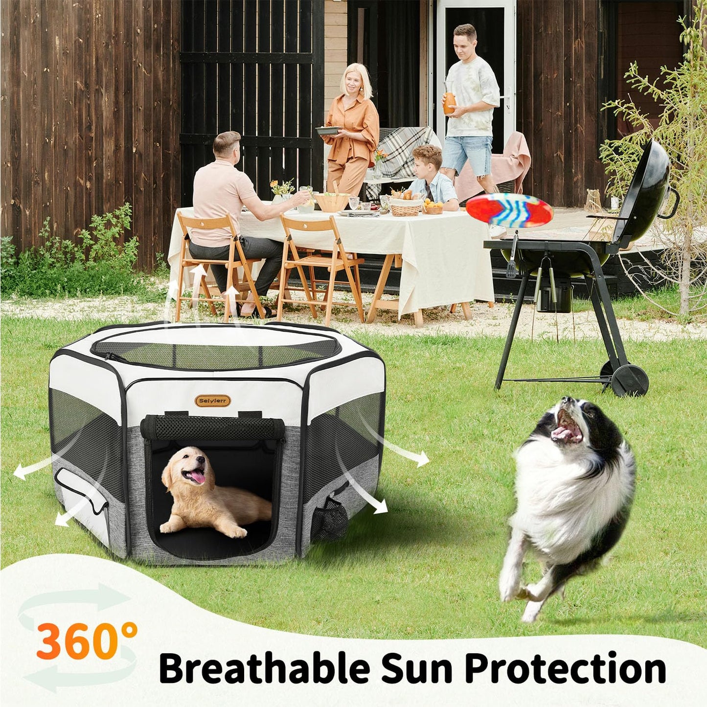 Seiyierr Dog Playpen, Portable Puppy Playpen, Pet Playpen, Dog Playpen for Small Dogs Cats Indoor Outdoor, Dog Play Pen with Carring Case, Removable Shade Cover