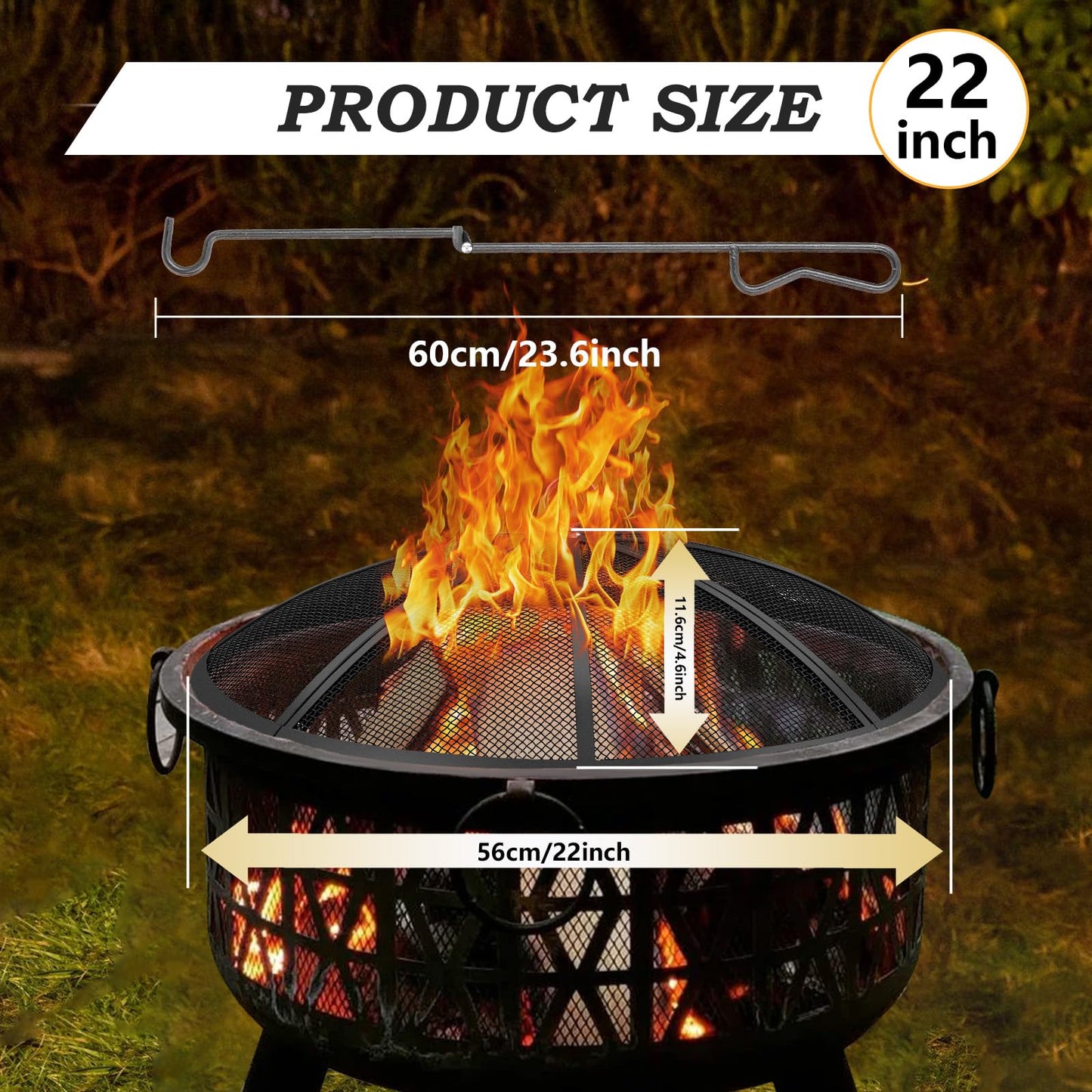 Fire Pot Spark Screen,22 Inch Diameter Fire Pit Screen Cover,Outdoor Patio Easy-Opening Fire Pits Mesh Screen,Firepit Screens Round Cover Mesh Replacement Heavy-Duty Steel Fire Pit Covert