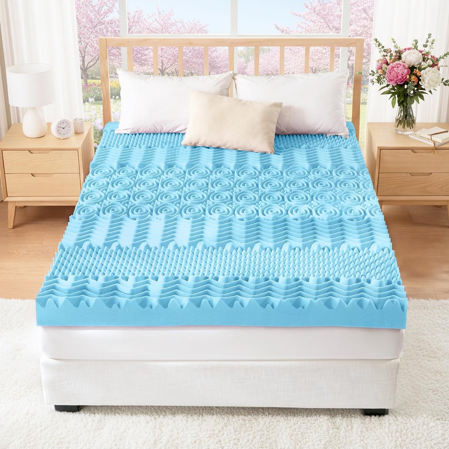 YUGYVOB Twin Size Mattress Topper, Cooling Gel Infused Mattress Topper,7 Zone Egg Crate Foam, CertiPUR-US Certified, 2-Inch (38 * 75 Inch)