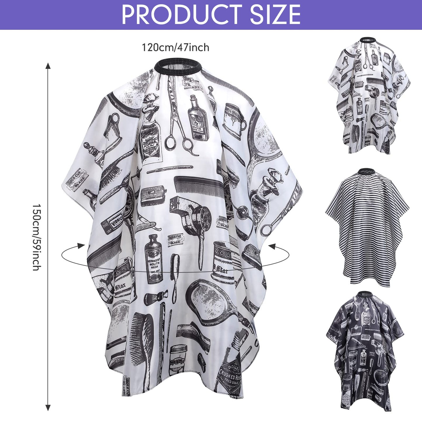 JenPen 6 Pcs Waterproof Hair Styling Cape Salon Barber Cape for Stylist Hairdresser Haircuting Adjustable, 47" x 59"(White Black Floral Print)