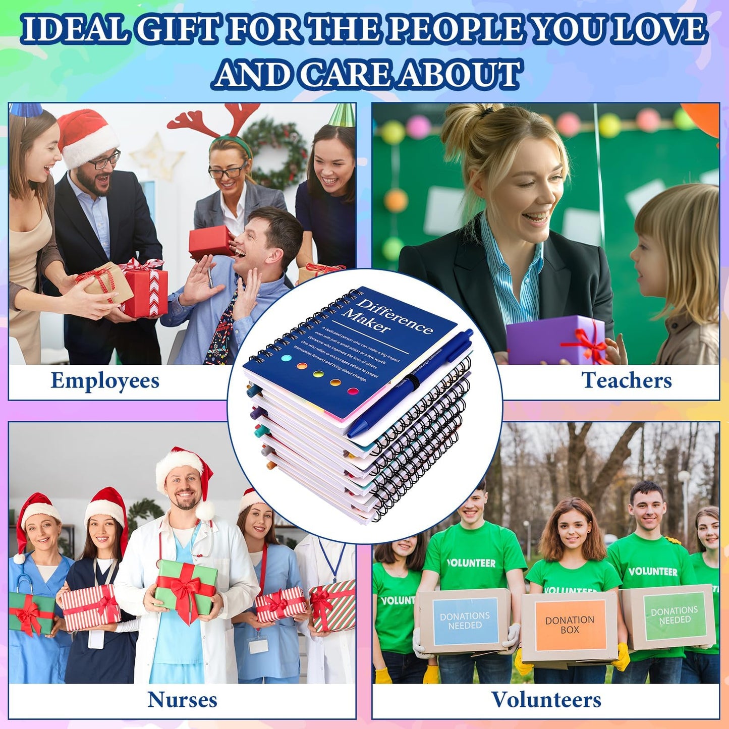 20 Pcs/10 Set Employee Appreciation Gift Inspirational Spiral Notebook with Sticky Notes Motivational Ballpoint Pen Thank You Gifts Journals Notepads for Colleagues Volunteer Teacher Coworker Staff
