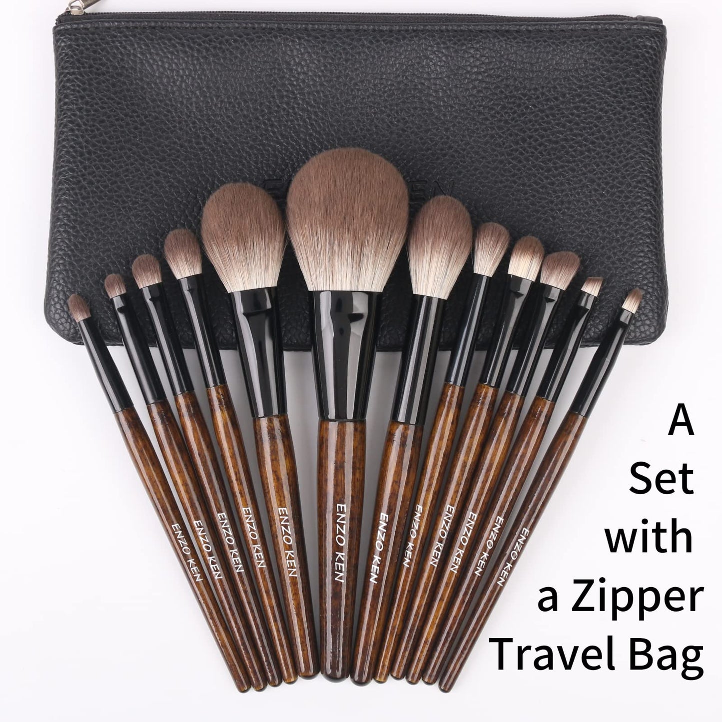 ENZO KEN Natural Goat Hair Makeup Brush Set with Case, Natural Bristle Makeup Brushes, Makeup Brushes Set Professional, Walnut Cosmetic Brushes Makeup Set - MONI