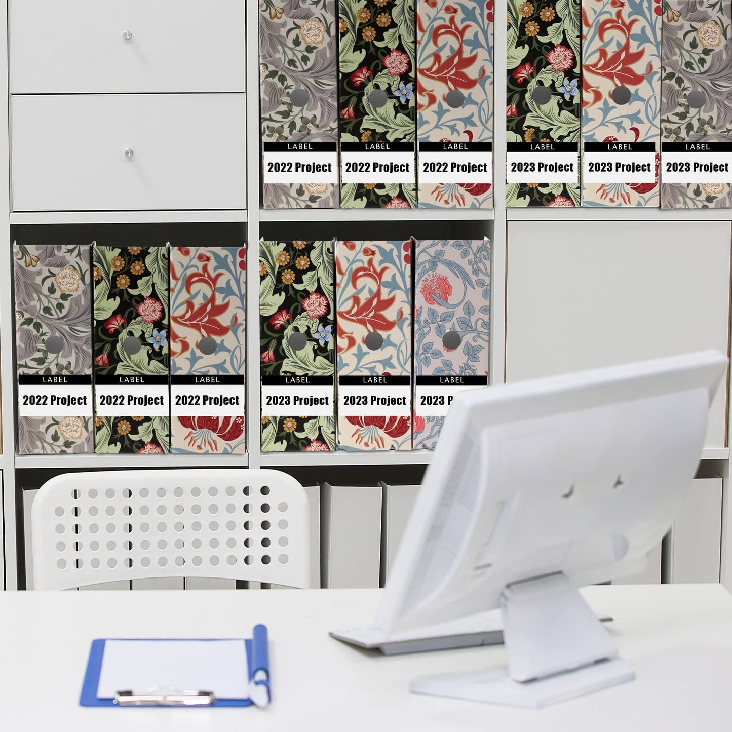 PerKoop 12 Pcs Decorative Magazine File Holders Floral Foldable File Folders Magazine Storage Boxes Rack Desk Organizer Documents with Printable Labels for School Office Home (Floral)