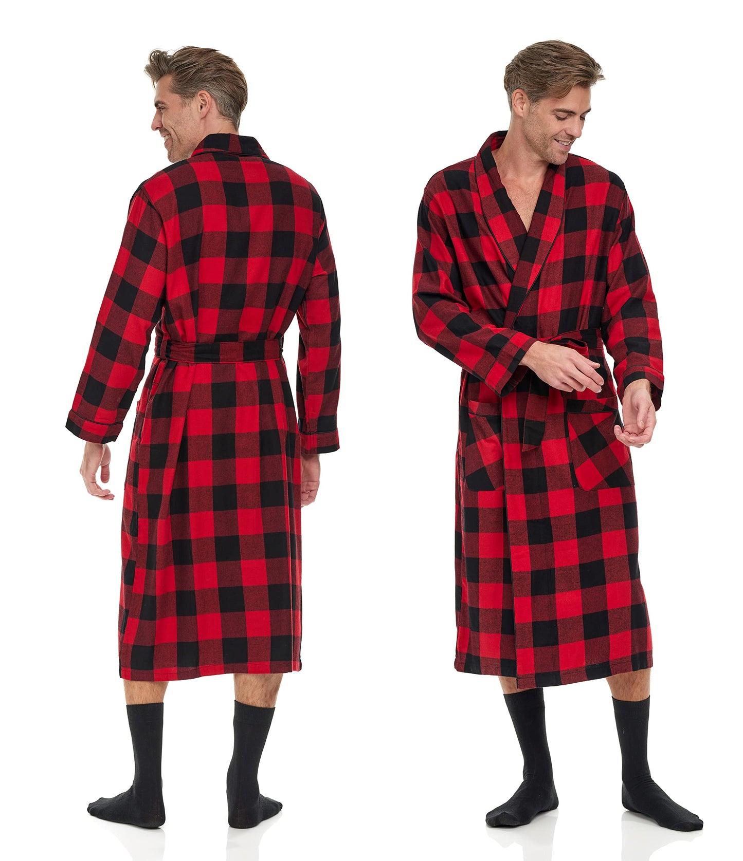 Andrew Scott Mens 2 Pack Long Sleep -Sauna Robe / 100% Cotton Flannel Brush Warm Bathrobe, 2 Pack-assorted Plaids, XX-Large-3X-Large Big