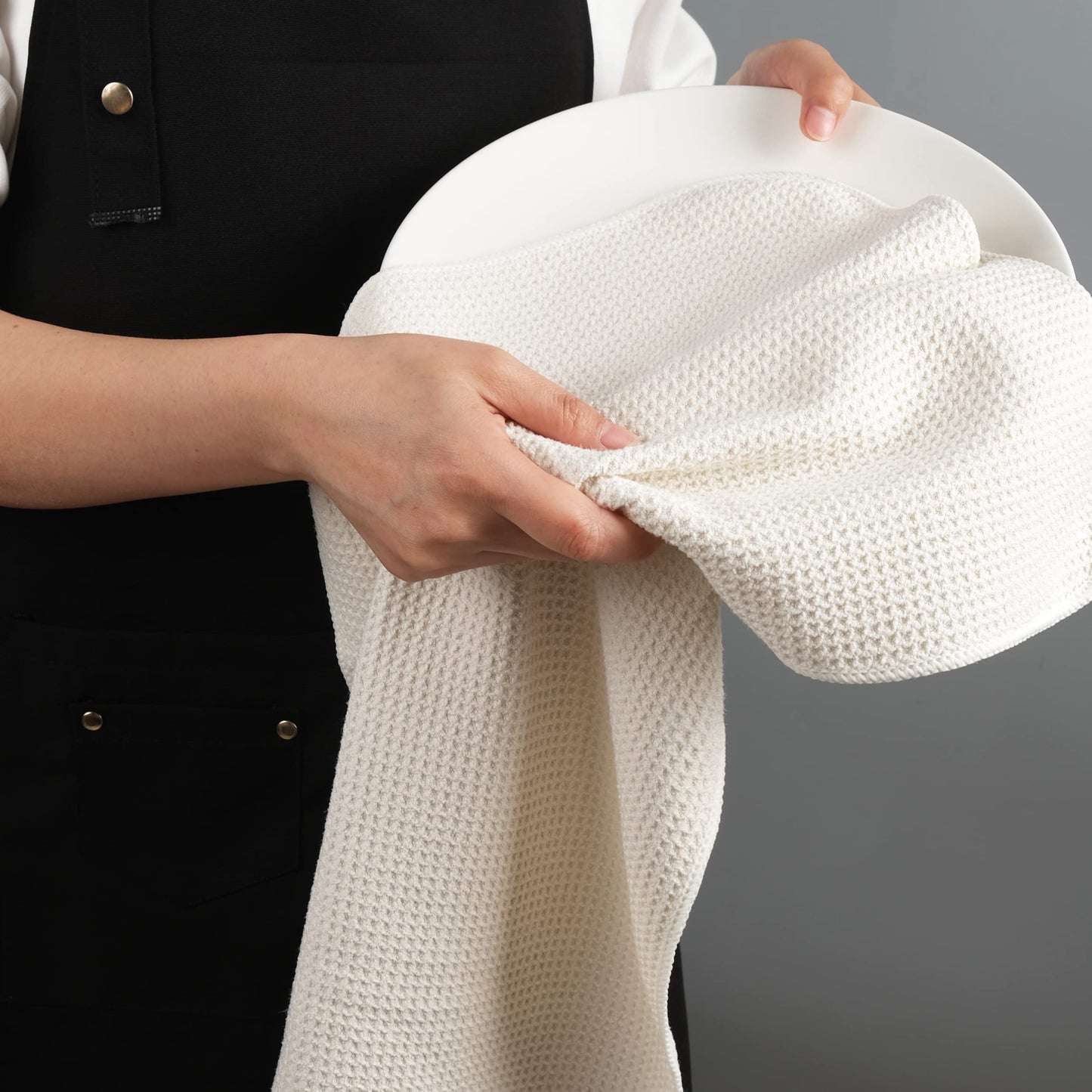 Polyte Premium Microfiber Kitchen Dish Hand Towel Waffle Weave (Dark Blue, Gray, Off White, 16x28) 12 Pack