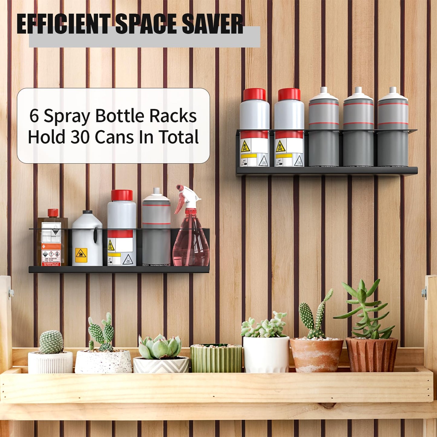 6 Pack Spray Bottle Holder Wall-Mounted, Aerosol Spray Can Holder Storage Rack, Heavy-Duty Paint Bottle Organizer with 30 Holes, Steel Black Spray Rack for Garage, Shop, Home or Tool Trailer