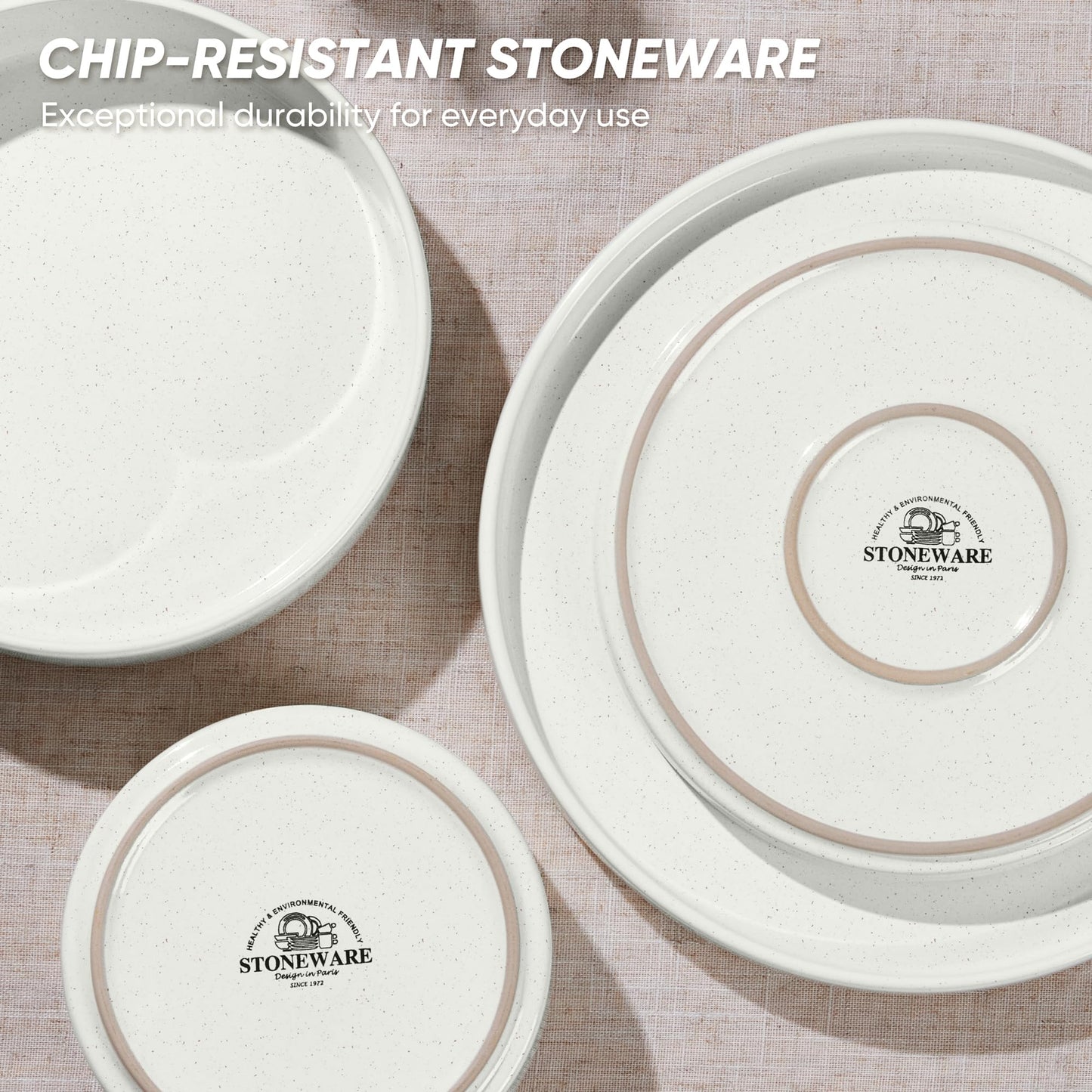 E-far 8-Piece Plates and Bowls Sets - Stoneware Dinnerware Sets with Pasta Bowls for 2 | Microwave & Dishwasher Safe Modern Dish Set, Speckled White