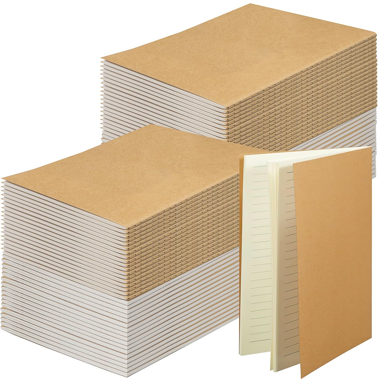 50 Pack Kraft Notebooks for Kids, Ruled Lined Journals Bulk, 60 Pages A5 Composition Notepad, 80Gsm, 8.3 x 5.5 Inch, Soft Cover Journal Set for Travelers, Students, Office Supplies (Brown Cover)