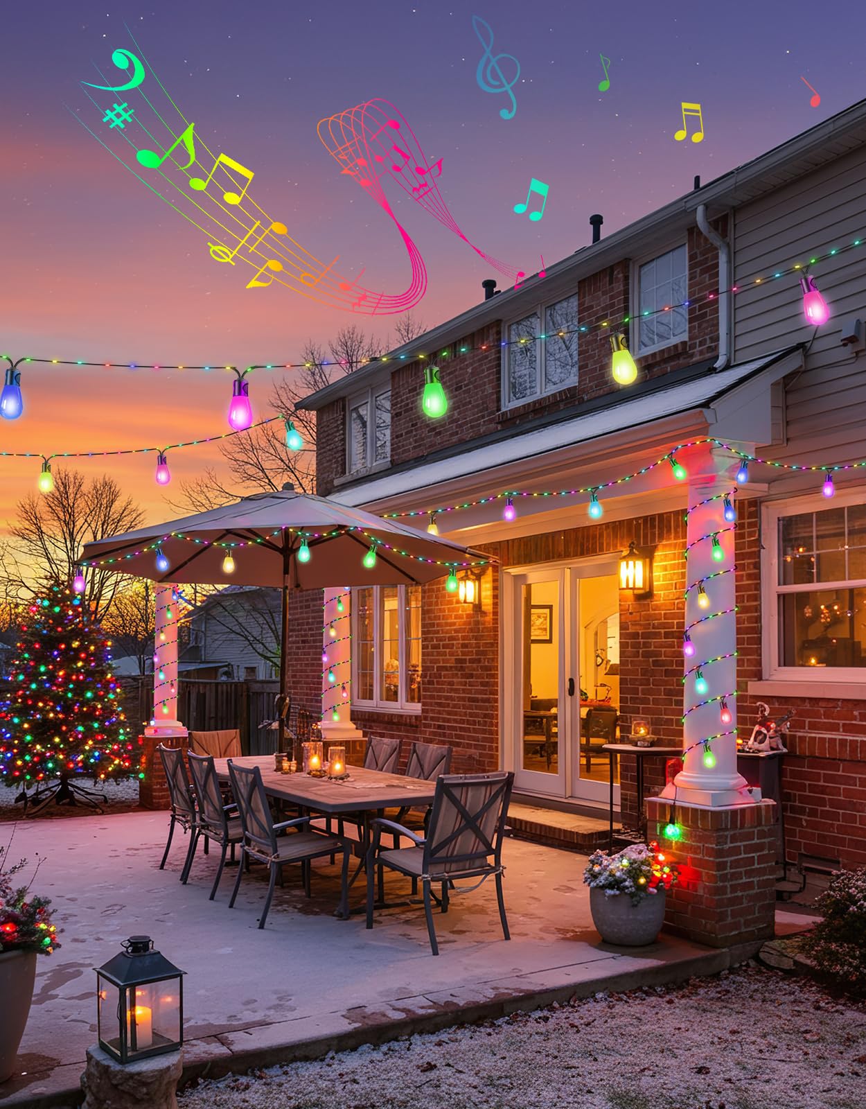 OUTON Outdoor String Lights, 46FT Smart AI RGB Patio Lights with Individual Bulb Control, APP Remote Voice Control, Works with Alexa and Google Assistant, IP65 Waterproof, Dimmable for Backyard Party
