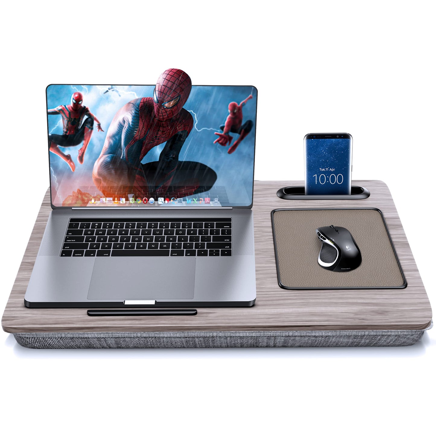 SHOPPINGALL Lap Desk Portable Laptop Stand Desk Fits up to 17" Laptop with Cushion Mouse Pad, Tablet & Cellphone Holder Slot for Sofa Couch & Bed, Home & Office Portable Desk - SA-BR182-Gray