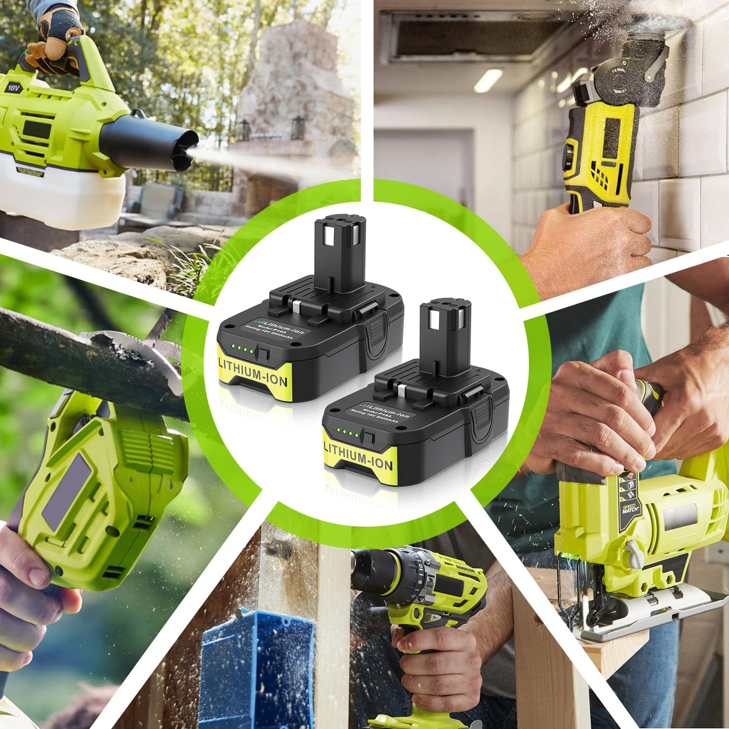 TREE.NB 2Pack 18V 3A Replacement for Ryobi 18V Battery Compatible with Ryobi 18Volt ONE+ Battery P104 P105 P102 P103 P107 P108 P109 P122 Replacement for Ryobi 18V Lithium Batteries