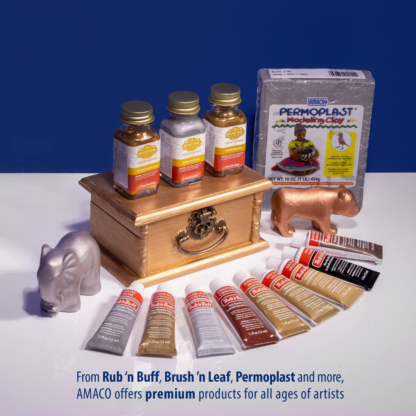 AMACO Rub n Buff Wax Metallic Finish 3 Color Kit - Antique Gold Silver Leaf and Gold Leaf 15ml Tubes - Versatile Gilding Wax for Finishing Furniture Antiquing and Restoration - 3 Rub and Buff Colors