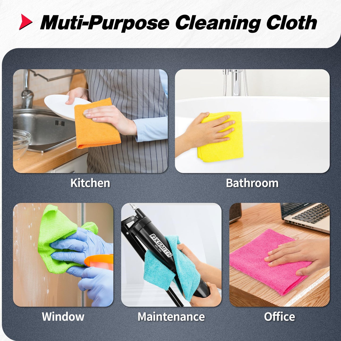 FIXSMITH Microfiber Cleaning Cloths, 100 Pack Shop Towels, Lint-Free Microfiber Towels for Car, All-Purpose Cleaning Rags for Housekeeping, Dust Cloth for Office, Mechanic, Automotive (12inx12in)