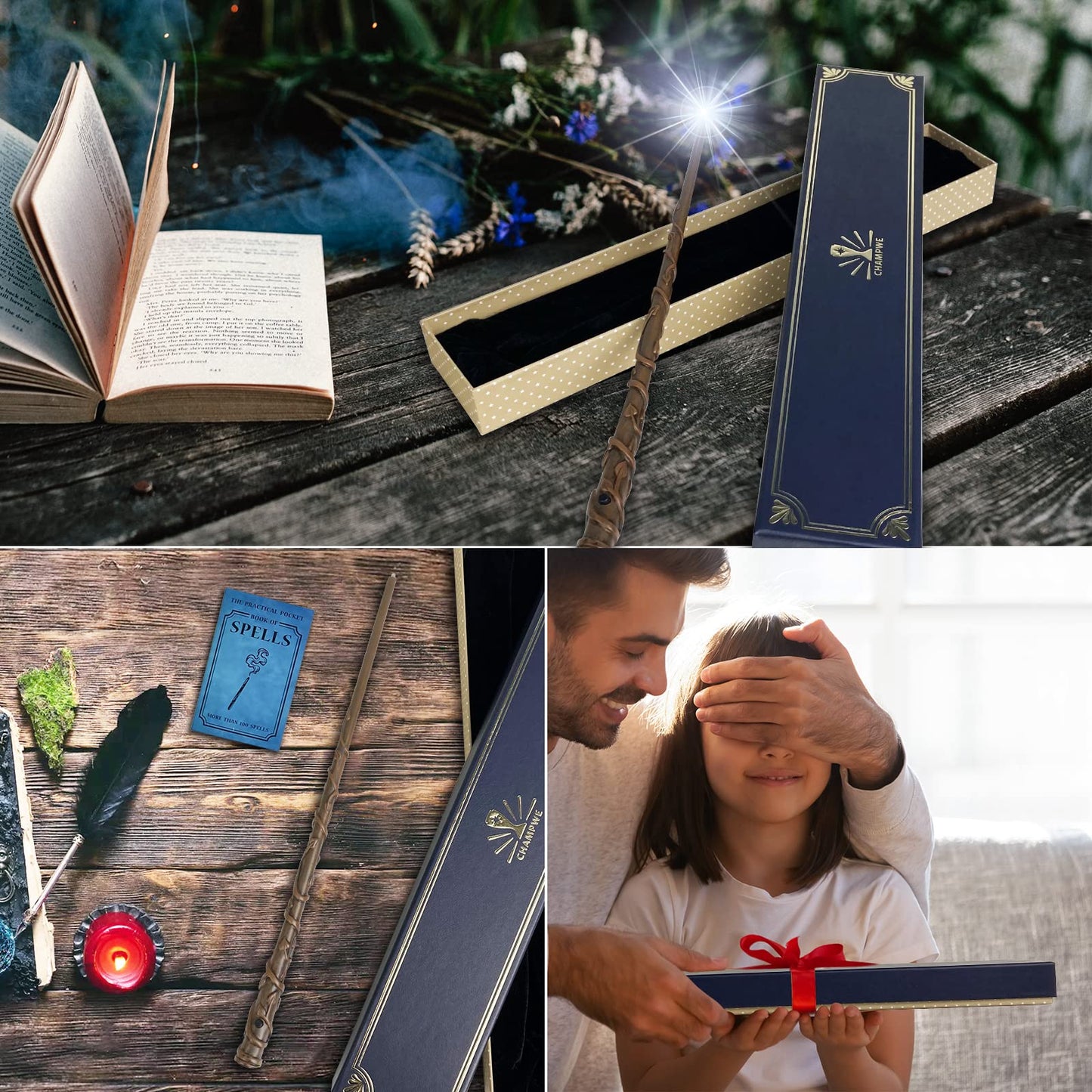 Light Up Magic Wizard Wand Rechargeable Illuminating Toy for Kids Witch Collection Cosplay Accessories (Twine)