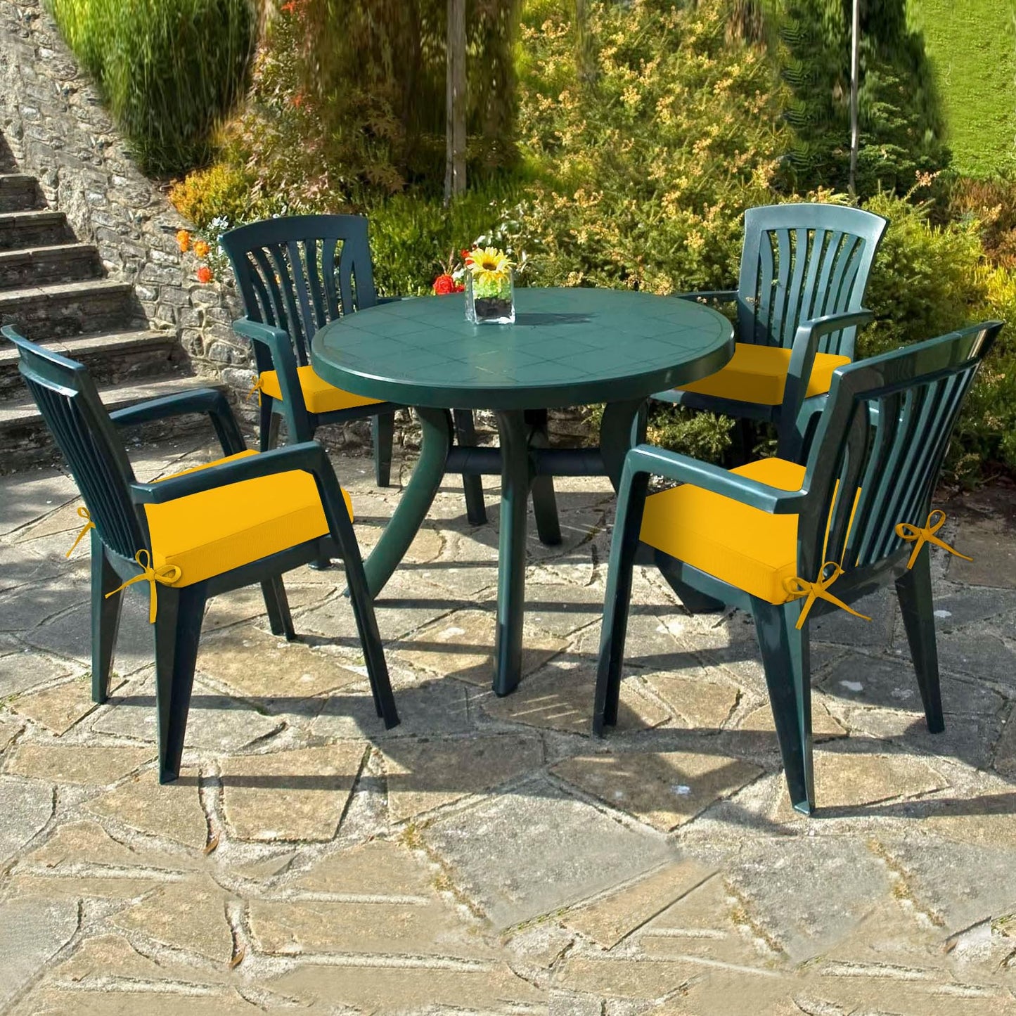 LA COUSSIN Outdoor Chair Cushions Fade Water Resistant, Patio Furniture Cushions with Non-Slip Ties,Square Cushions for Outdoor Furniture and Lawn Dining Chairs (Yellow, 18.5X16X3-4 Pack)