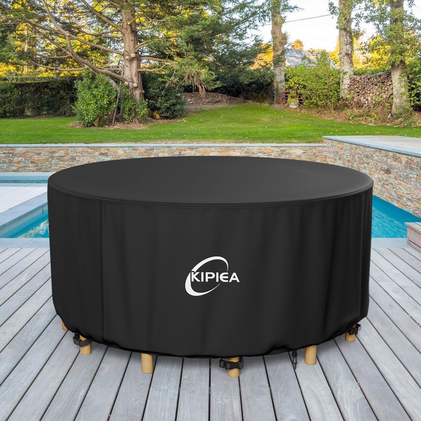 Kipiea Round Patio Table Cover 96" Dia x 36" H, Super Waterproof Round Patio Furniture Cover, Heavy-Duty Round Outdoor Table Cover for Outdoor Furniture Set, UV and Tear Resistant