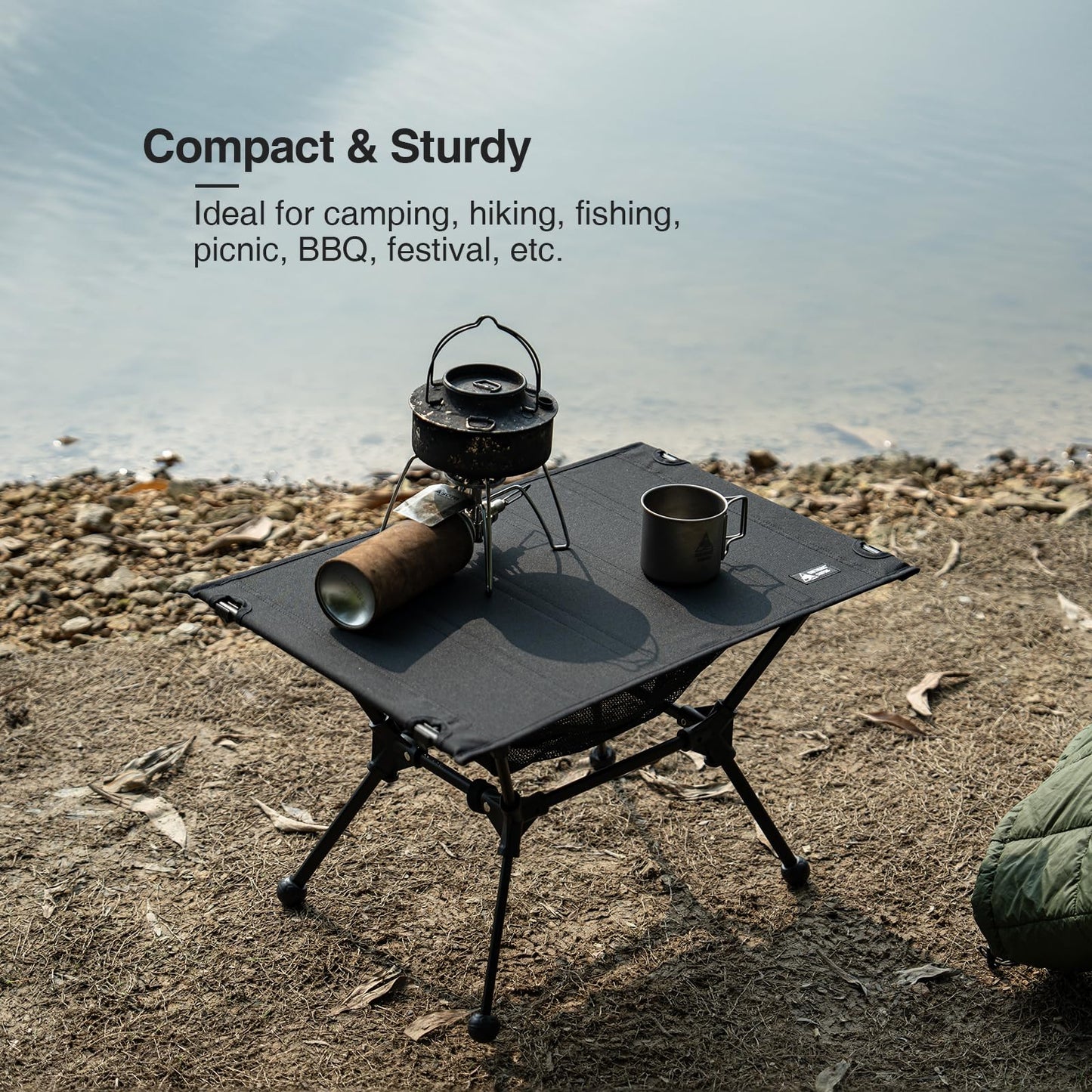ONETIGRIS Dipper Camping Table, Lightweight Portable Folding Table with Mesh Storage Net, High/Low Options, Ideal for Camping, Hiking, Tailgating, Beach, Picnic, Travel, Backyard