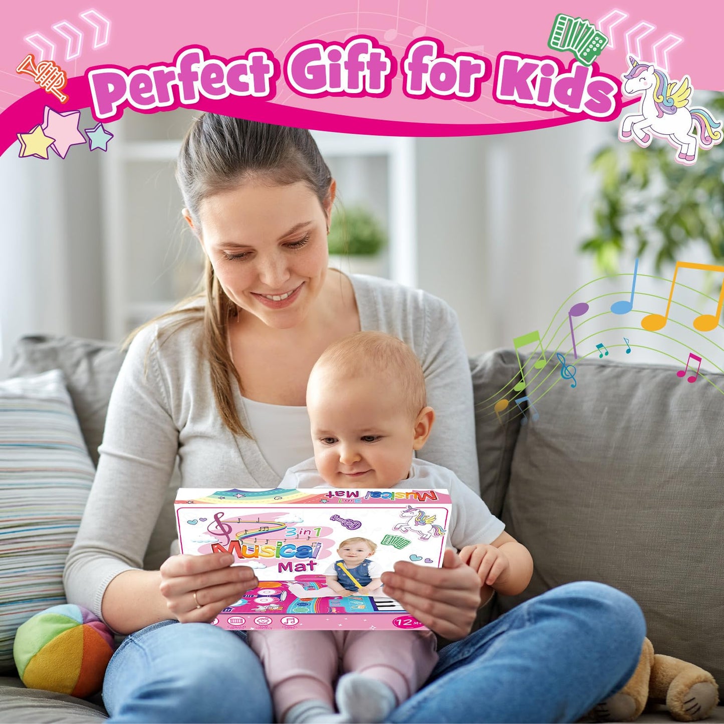 Piano Mat for Toddlers,Baby Kid Sensory Educational Montessori Toys for 1 2 3 Year Old,Baby Play Mat with 19 Sounds and Recordings,Easter Gifts Toys for 1 2 3 Year Old Girls