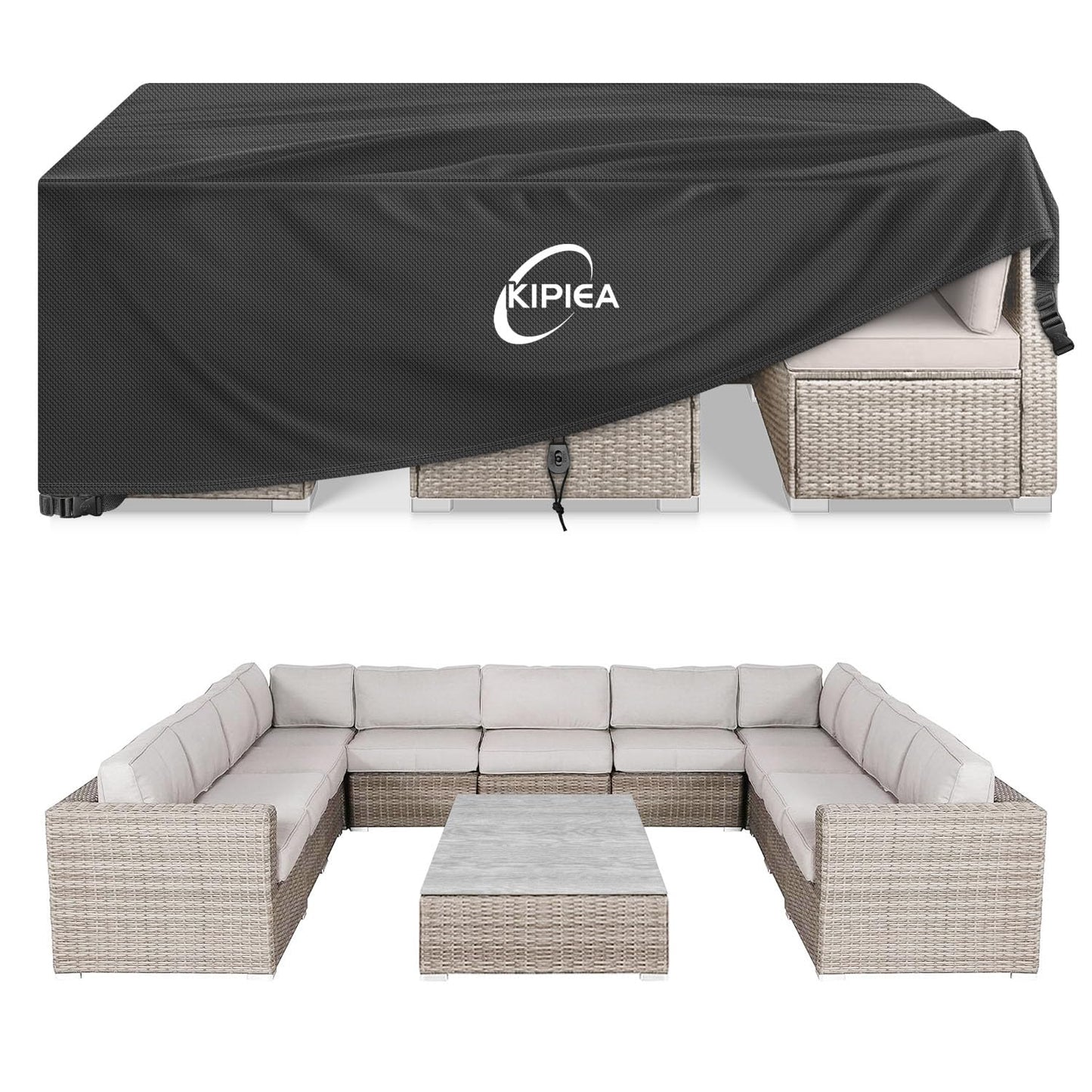 Kipiea Patio Furniture Covers Waterproof Winter, 420D Outdoor Furniture Set Covers, Heavy-Duty Patio Table Covers, No Tears Anti UV No Fading (118" L x 118" W x 28" H)