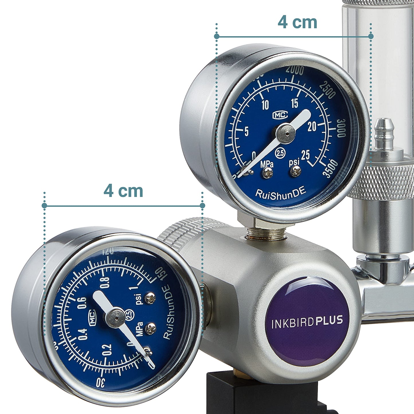 INKBIRDPLUS 12V DC CO2 Regulator with Dual Gauges, Bubble Counter with Check Valve and Solenoid Valve with Non-Leaking Design for Aquarium, Planting, Brewing