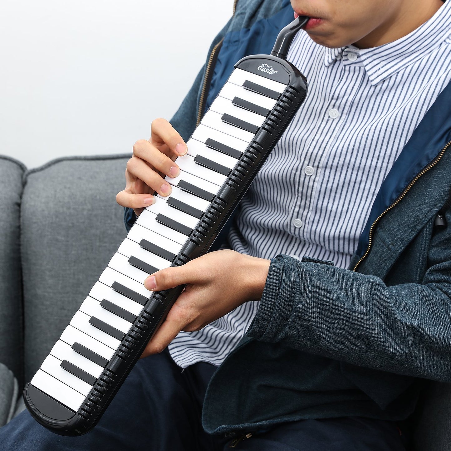 Eastar 37 Key Melodica Instrument with Mouthpiece Air Piano Keyboard, Carrying Bag, Black