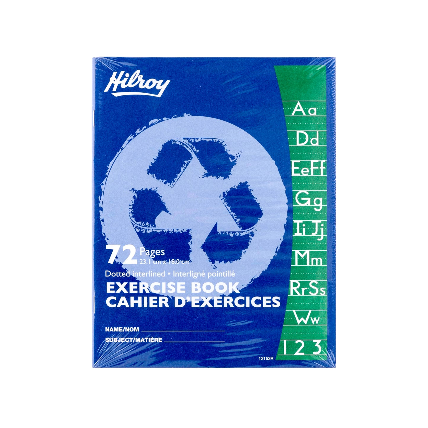 Hilroy Recycled Stitched Exercise Book, Dotted Interlined with Margin, 72 Pages/36 Sheets, 7-1/8” (180 cm) x 9-1/8” (23.1 cm) Sheet Size, Purple Cover, 1 Case of 24 Books (12152R)