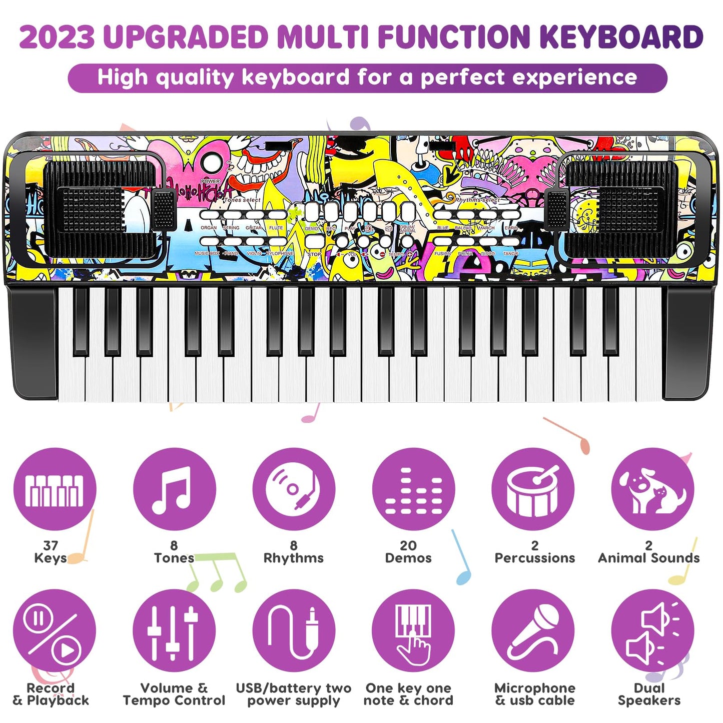 M SANMERSEN Piano for Kids, Piano Keyboard Kids Music Keyboards 37 Keys Electronic Pianos with Music Book Bracket Musical Toys for Beginners 3-8 Years Old Girls Boys