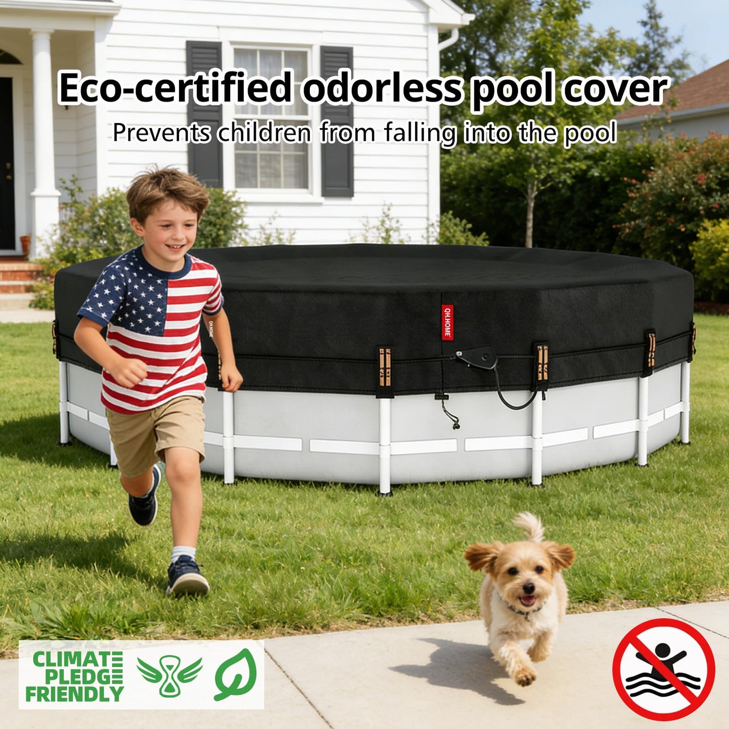 QH.HOME 15 ft Round Pool Cover,Solar Cover for Above Ground Pools - Black Oxford Fabric Heats Water, Blocks Leaves & Sun, Windproof Snug Fit with Patented Ratchet & Weight Rings