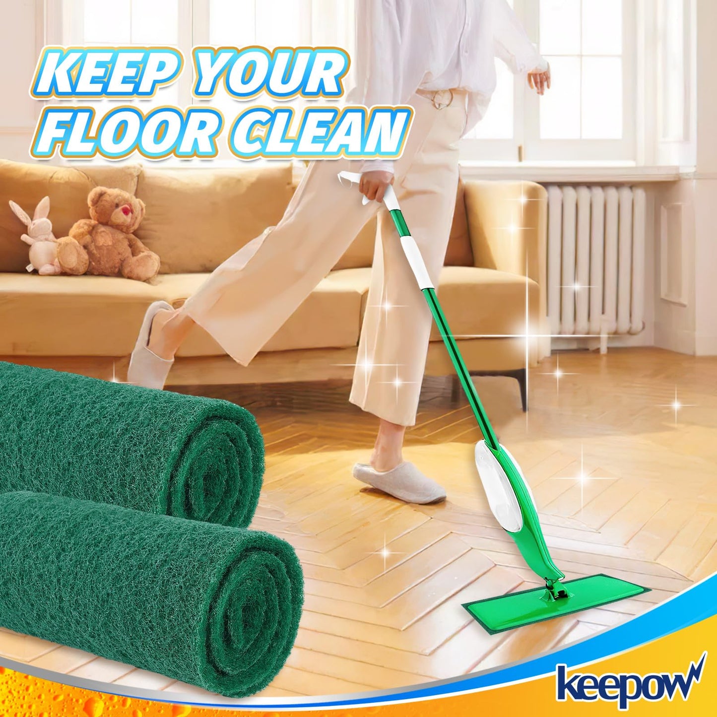 KEEPOW 6 Pack Scrub Mop Pads Replacement Compatible with Libman Freedom Spray Mop, Mop Scrubber Attachment for Floor Cleaning, Fit for Rubbermaid and Turbo & Other 18 Inch Microfiber Mops