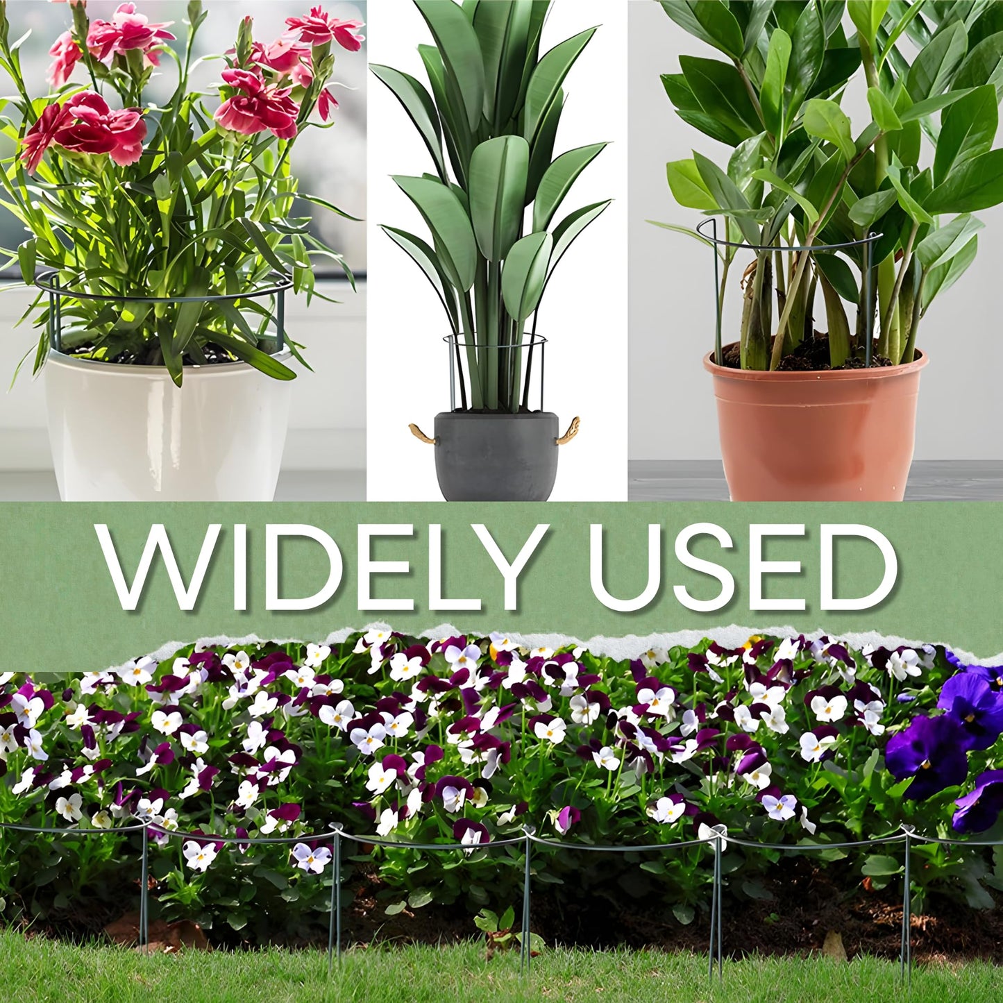 12 Pack Half Round Plant Support for Indoor Outdoor - 15.7", Durable Metal Plant Support Rings with Cuttable Plant Ties to Hold Up Plants Peony, Tomatoes, Hydrangea, Rose