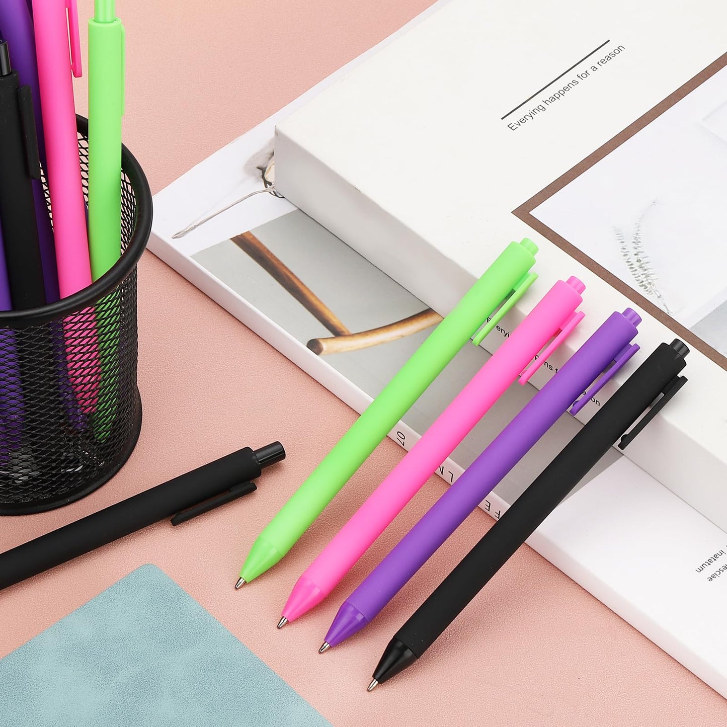 PATIKIL 50 Pack Black Barrel Click Pens, 1.0MM Black Ink Retractable Ballpoint Pens, Medium Point Smooth Writing Pens Office Supplies, Purple