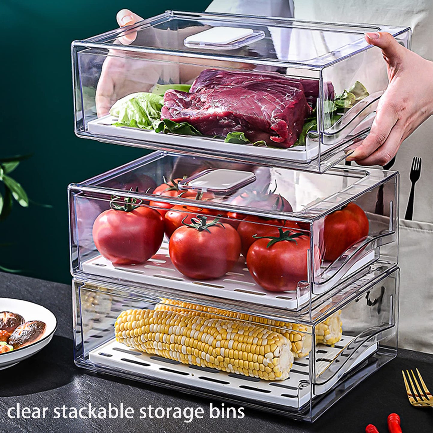 Diskary Fridge Organizers, Stackable Kitchen Organizers and Storage, Fridge Organizers and Storage, Reusable Food Containersin Home Kitchen, Barbecue Shop, Restaurant, BPA-Free