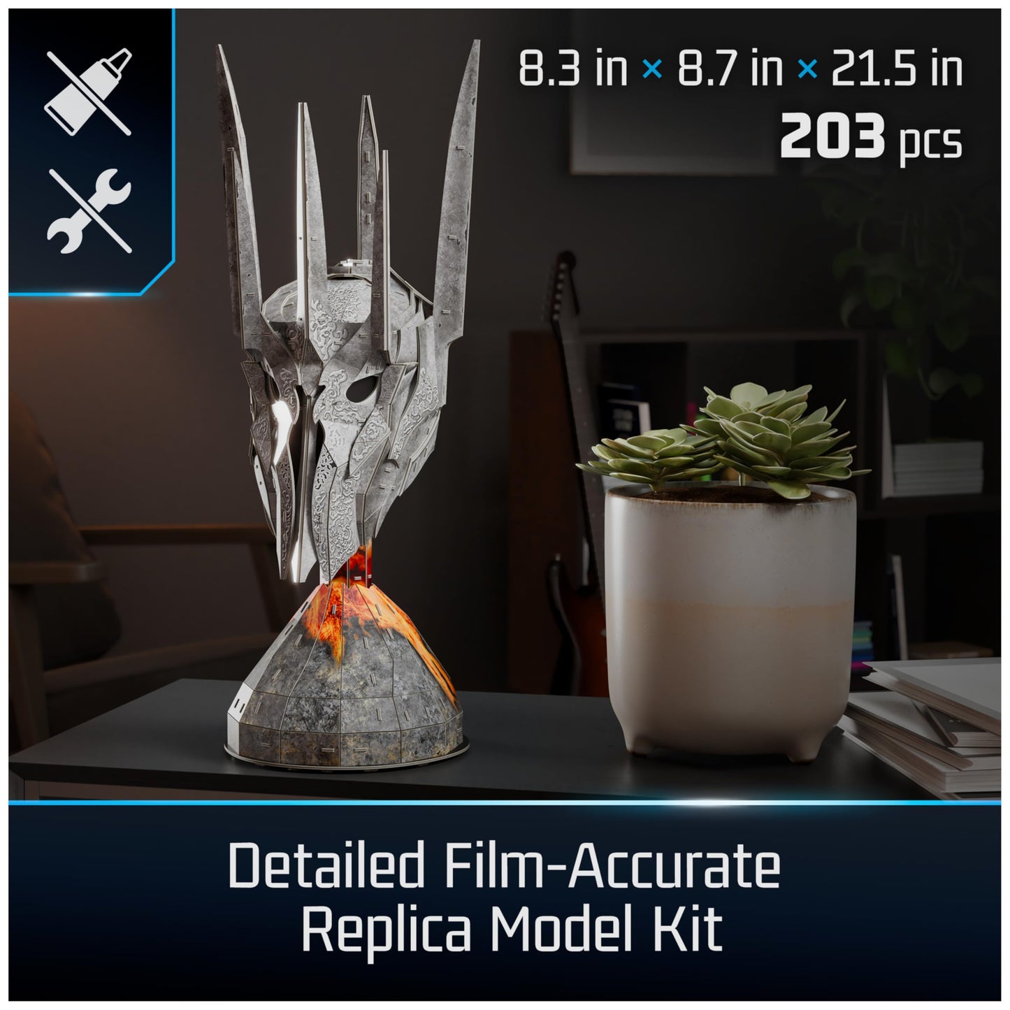 4D Build, Lord of The Rings Sauron Helmet 3D Model Kit, Lord of The Rings Collectibles & Desk Décor, Adult Puzzle, Building Toys, 203 Pieces, 3D Puzzles for Ages 12 & Up