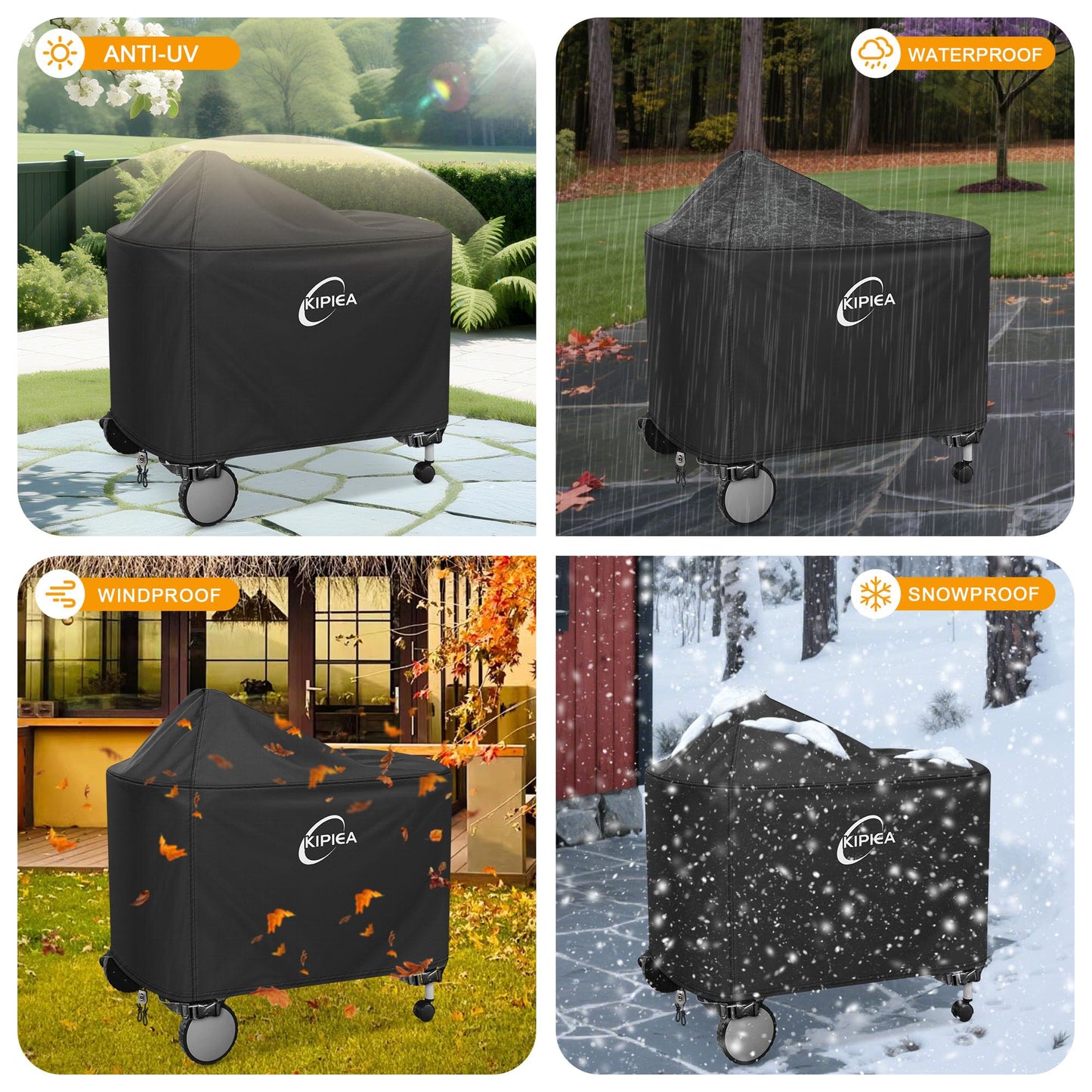 Kipiea 500D Heavy Duty Grill Cover for Weber 22 Inch Premium Charcoal and Smart Charcoal Grill - Performer Grill Cover with 4 Buckles, Wind Resistant Anti UV & No Tears (49" W X 25.5" D X 40" H)