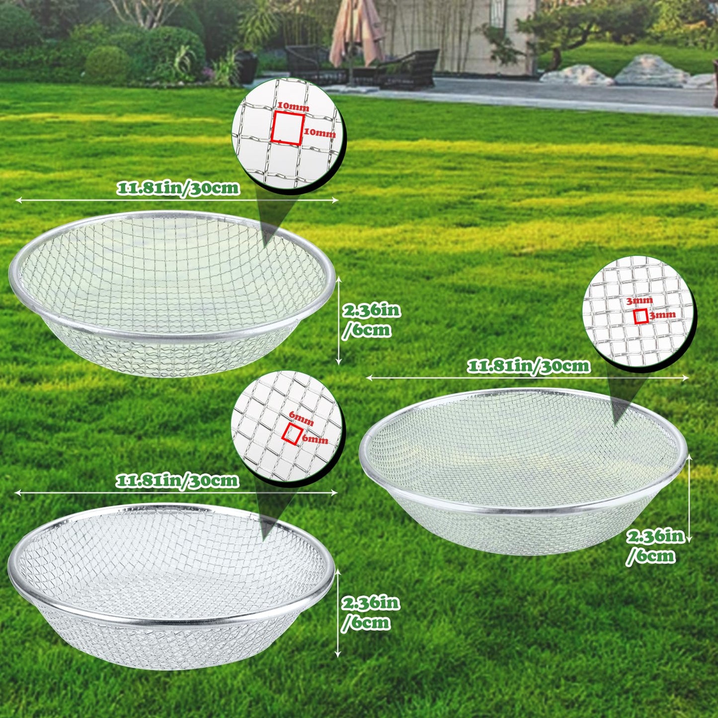 3Pcs Soil, Sand, and Compost Sifter for Gardening – Sieve for Rocks, Dirt, and Organic Material – Fits 5-Gallon Buckets 3 Apertures