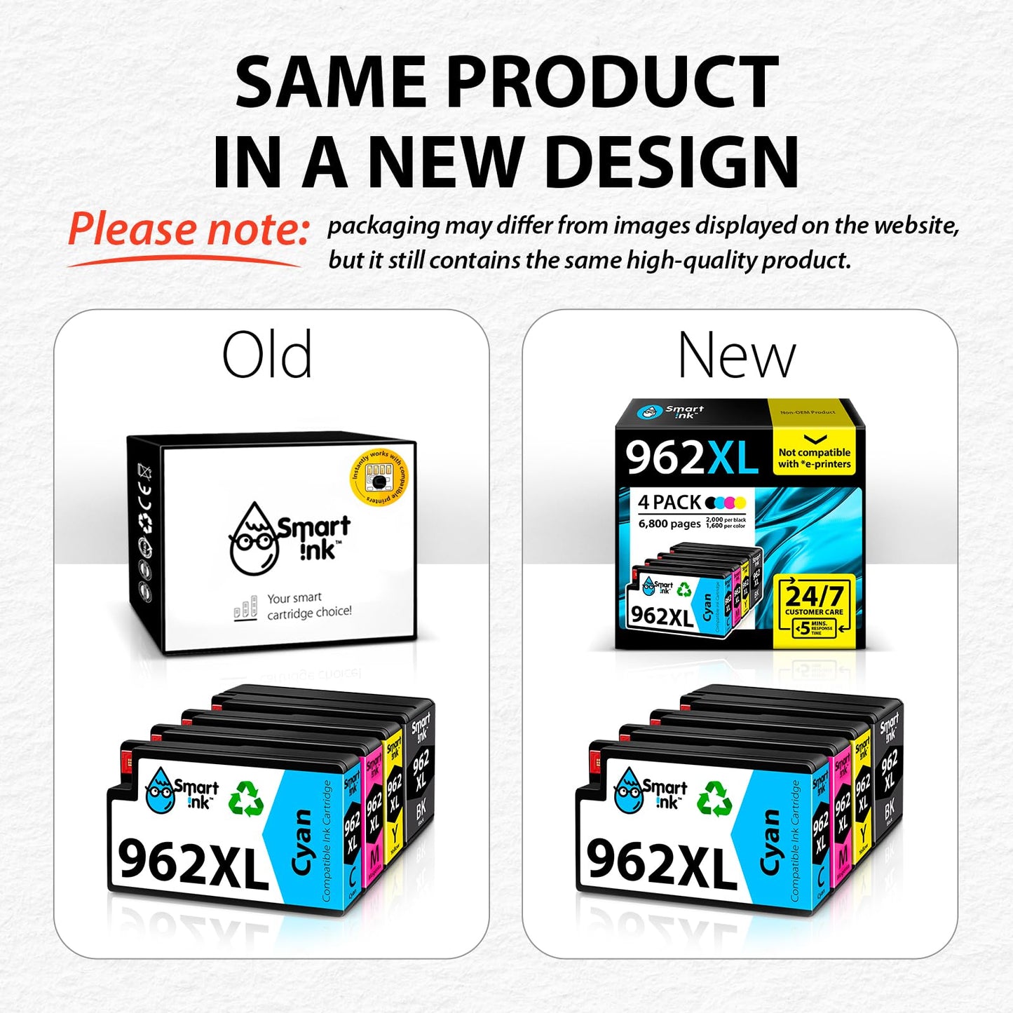 Smart Ink Compatible Ink Cartridges Replacement for HP 962 XL 962XL (Black & C/M/Y 4 Combo Pack) to use with Officejet Pro 9015 9010 9018 9022 9025 9020 9019 9013 9016 Officejet 9012 Printers