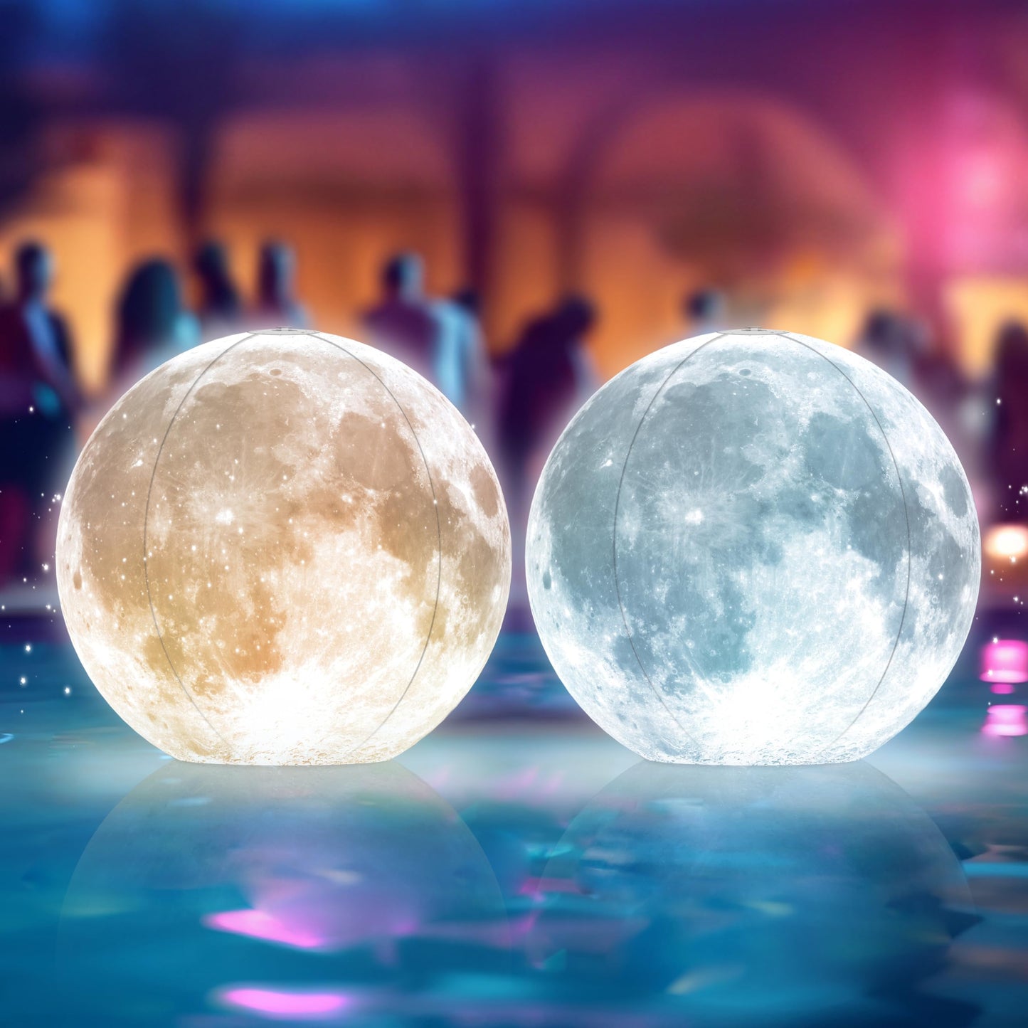 Full Moon Pool Floating Lights - 14" Glow Balls for Pool, 2 PCS Inflatable Orb Balls, IP68 Waterproof and Wind Resistant, Moon Party Decor for Outdoor, Easy to Hang