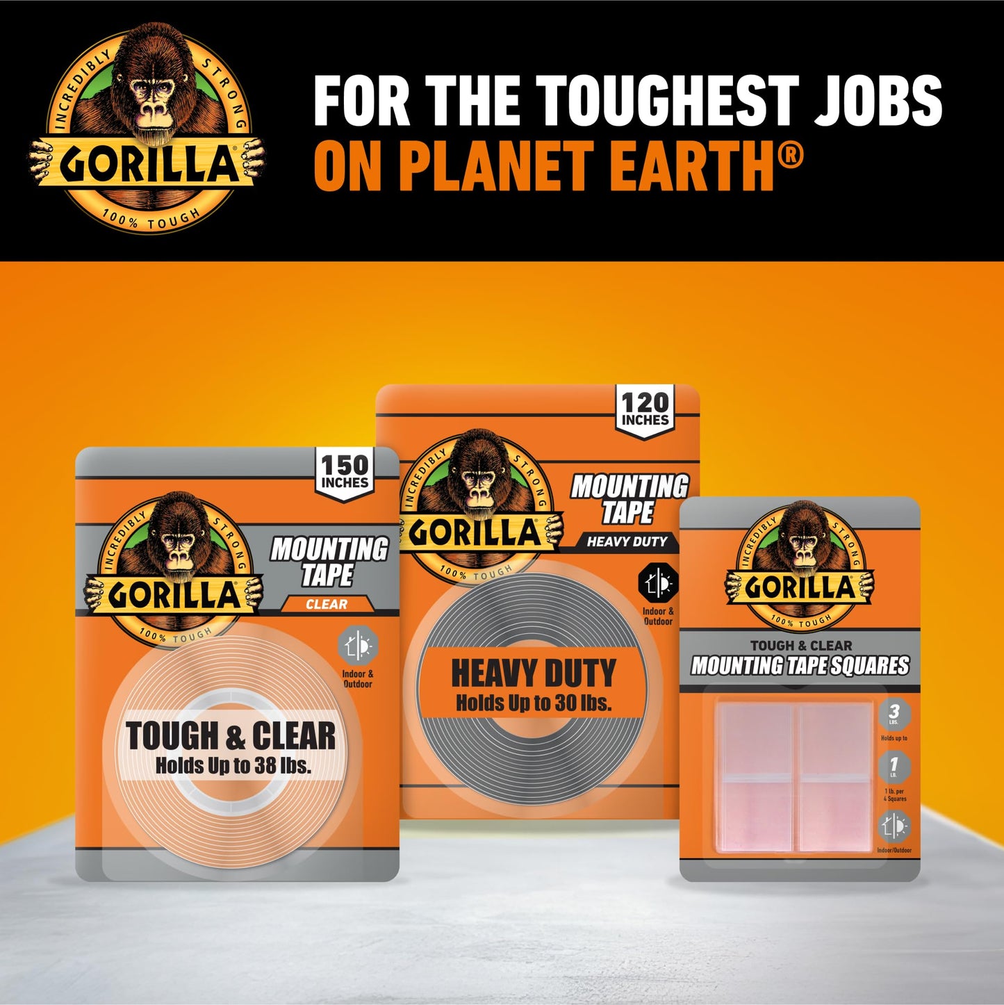 Gorilla Heavy Duty Double Sided Mounting Tape XL, 1" x 120", Black (Pack of 1)